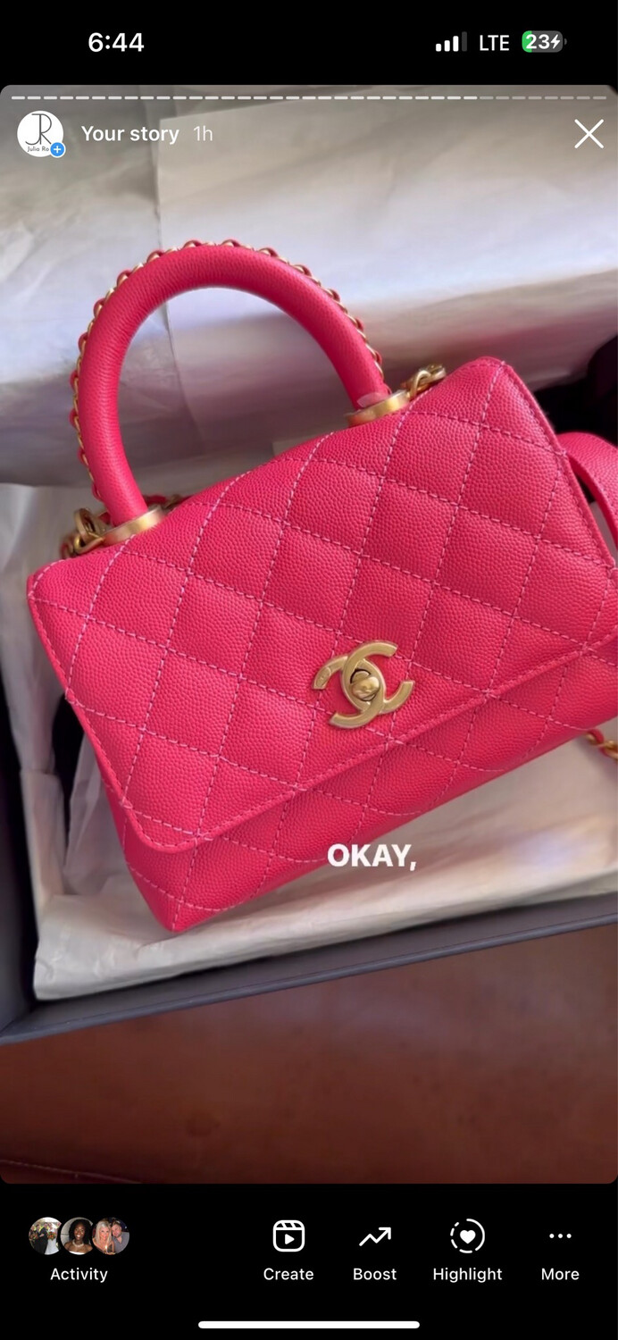 Chanel Coco Handle Mini Pink Caviar Leather, Brushed Gold Hardware, New In Box MI001