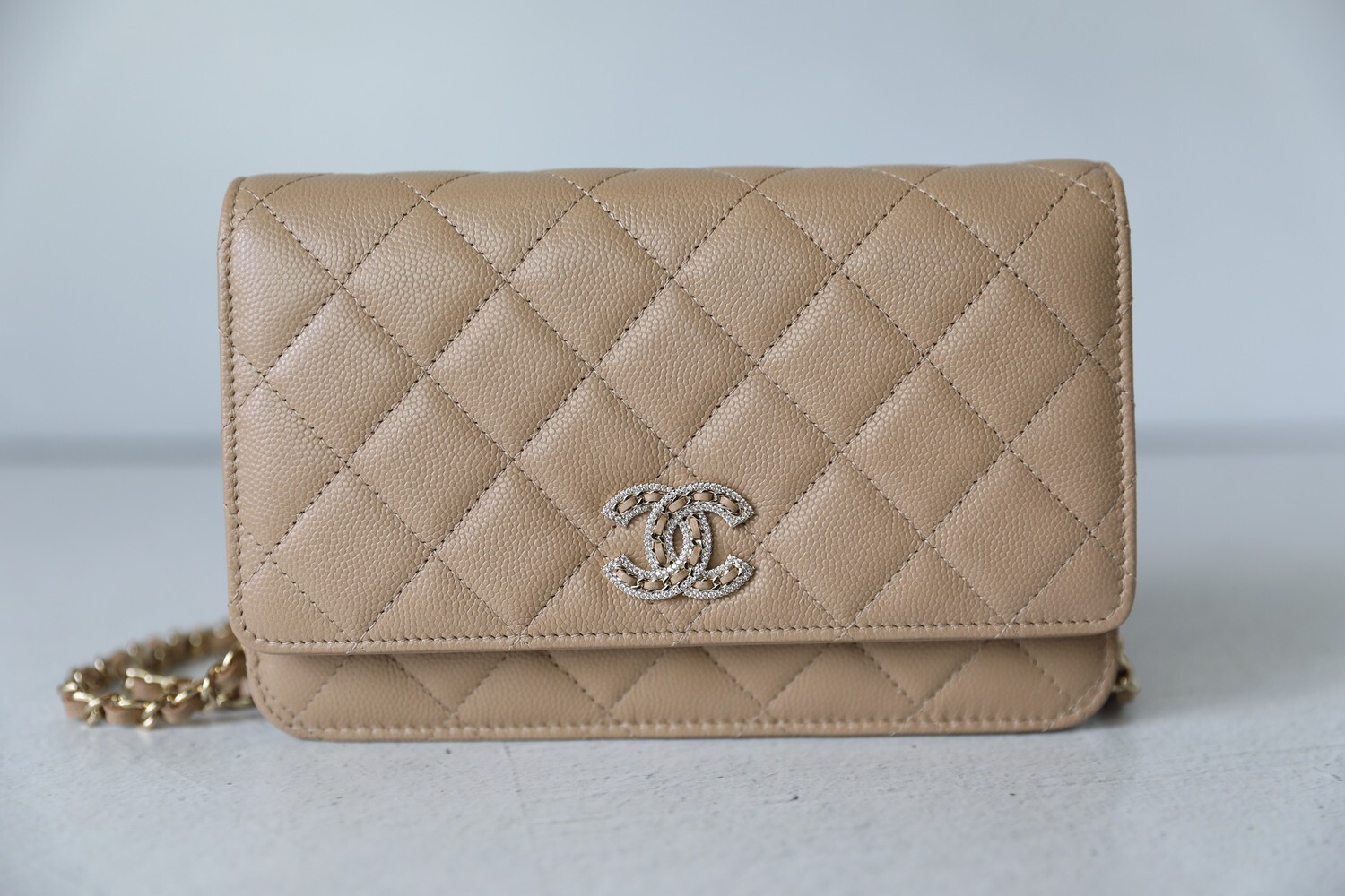 Chanel Wallet on Chain Crystal CC, Beige Caviar with Gold Hardware, New in  Box WA001
