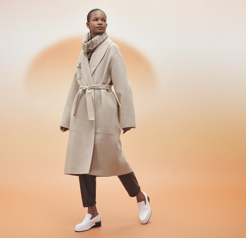 Hermes Cashmere Wrap Coat, Light Beige, Size 36, New in Garment