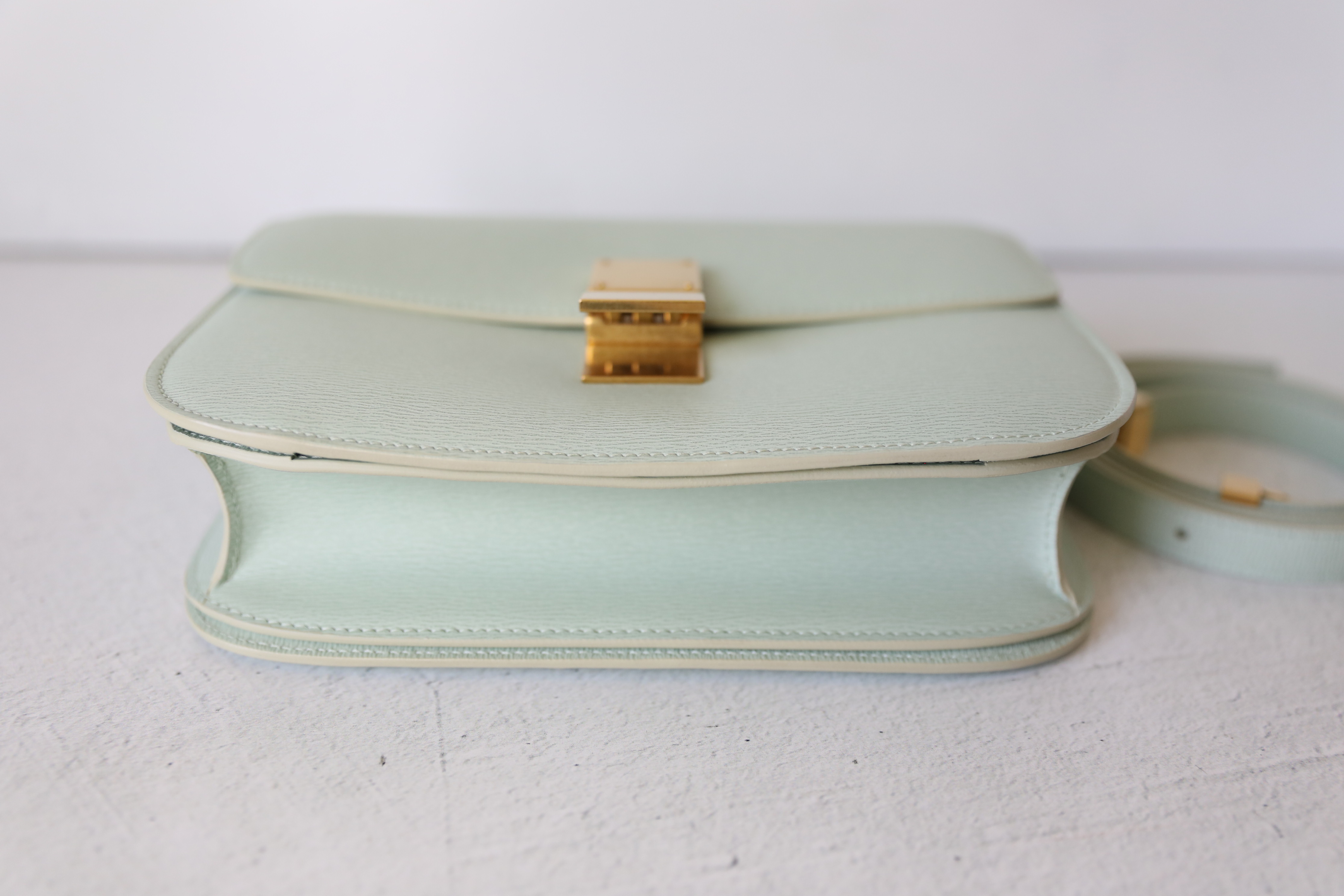 Celine Classic Box Bag Medium, Teal Grainy Leather with Gold Hardware,  Preowned in Box WA001