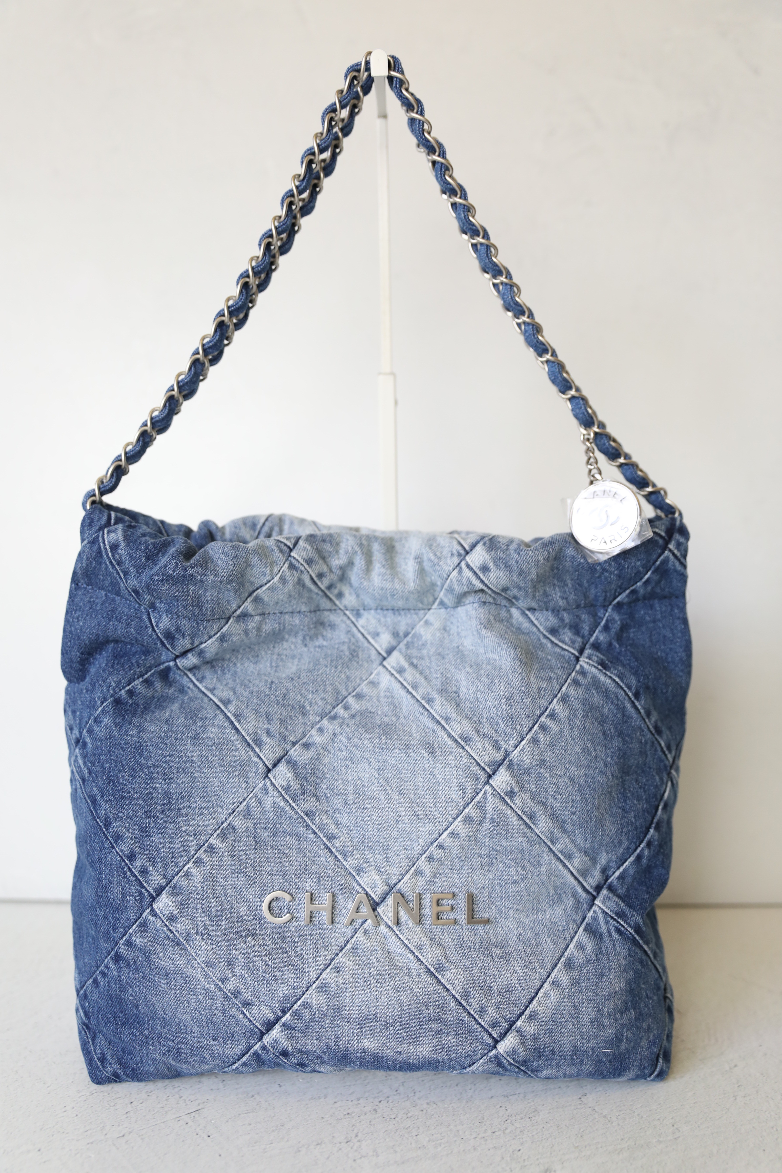 Chanel Classic Mini Square, Blue Denim with Silver Hardware, Preowned in  Box WA001