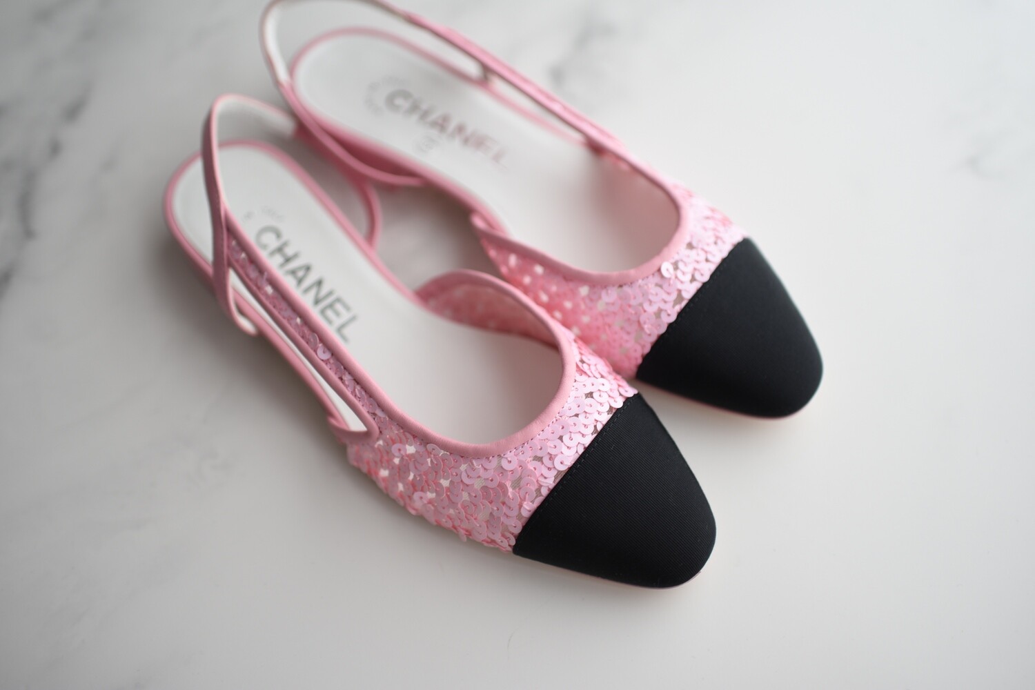 Chanel Slingback Pink Sequin, Size 36, New in Box GA001