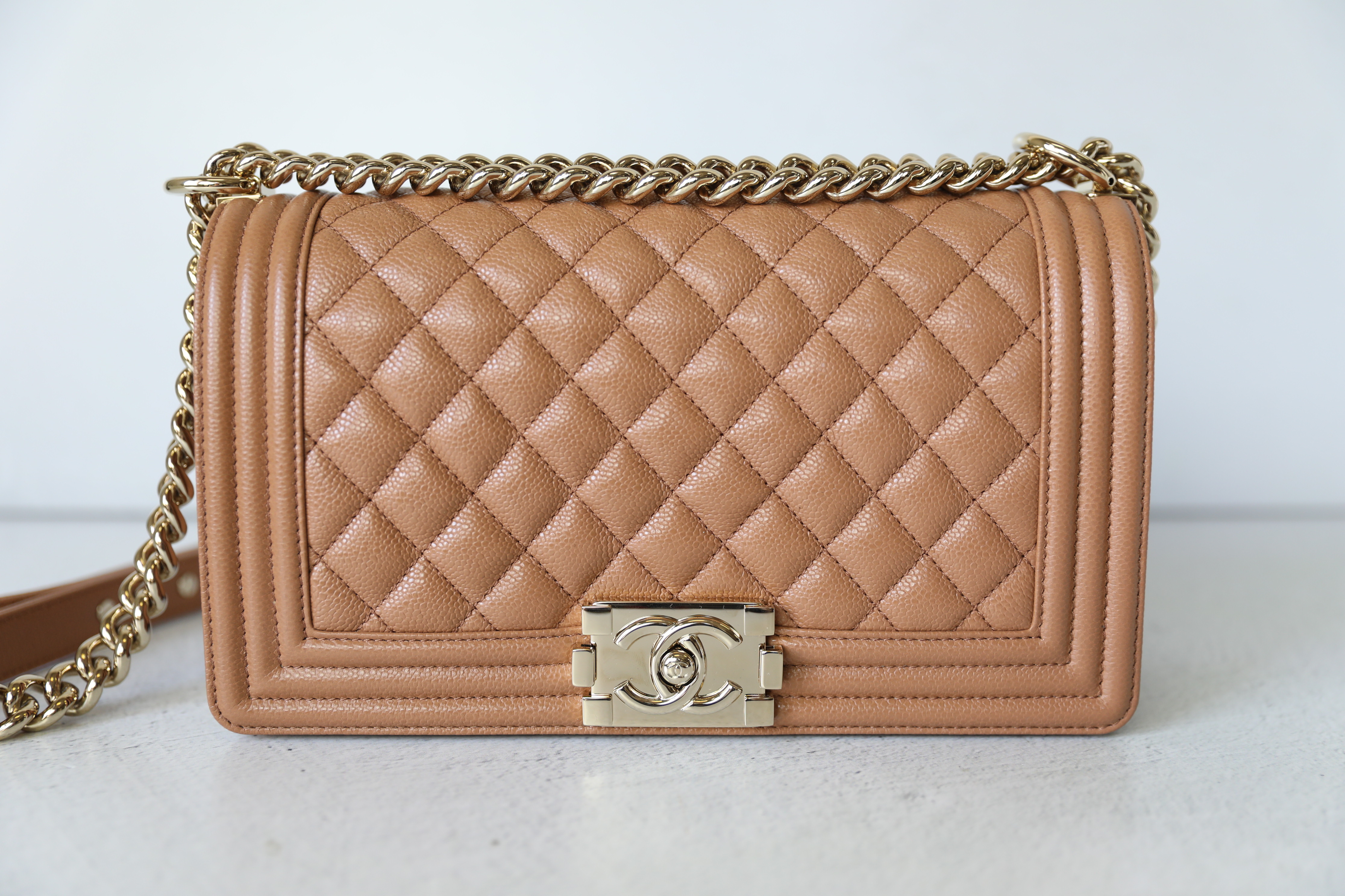 Chanel Twotone Beige Medium Boy Bag  Labellov  Buy and Sell Authentic  Luxury