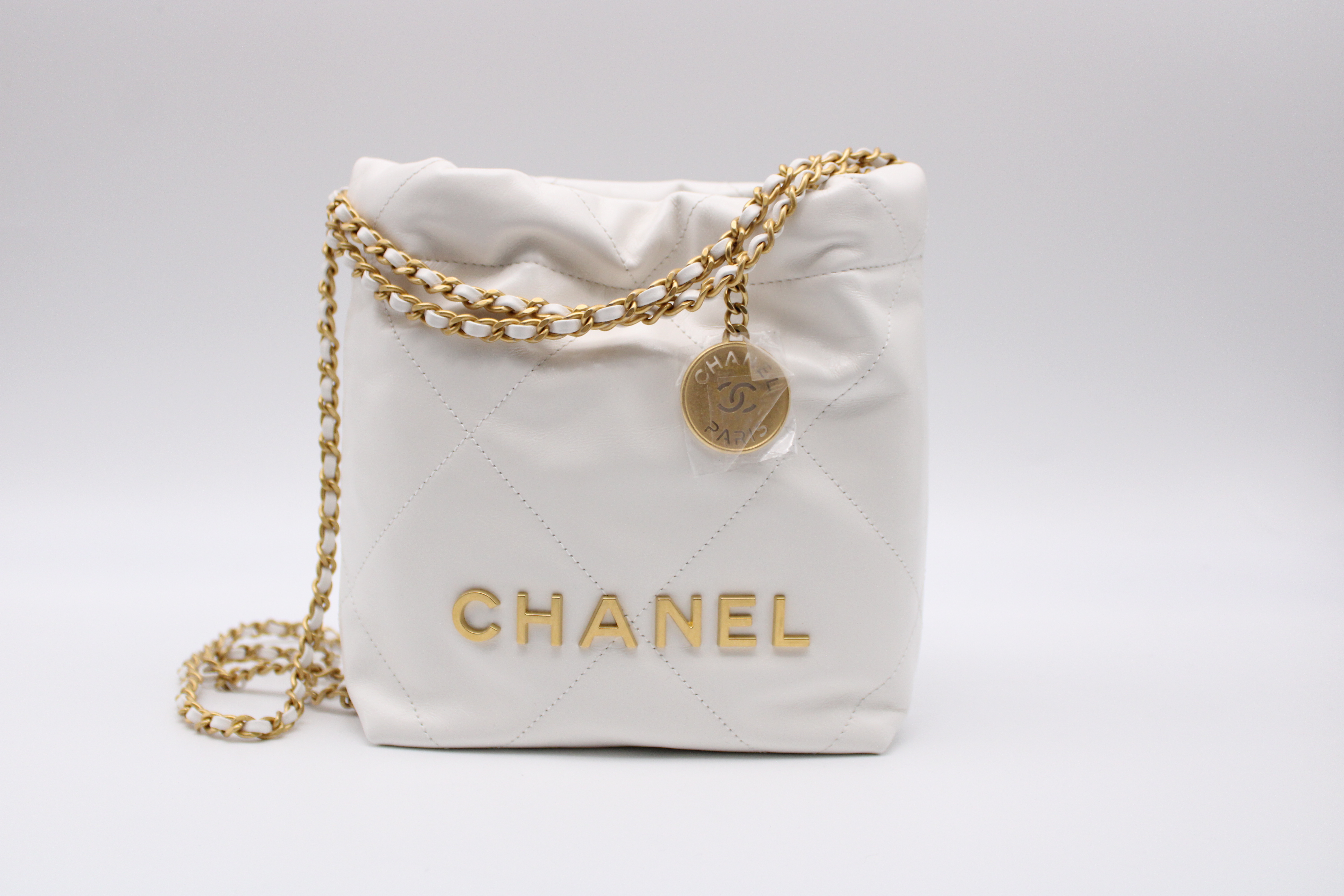 Chanel 22 Mini, White with Gold Hardware, New in Box GA006