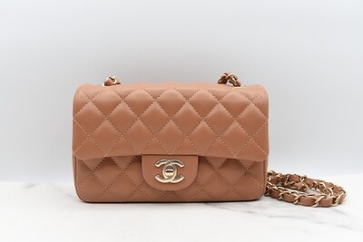Chanel Classic Mini Rectangular, Caramel Lambskin Leather, Gold Hardware, New in Box GA003