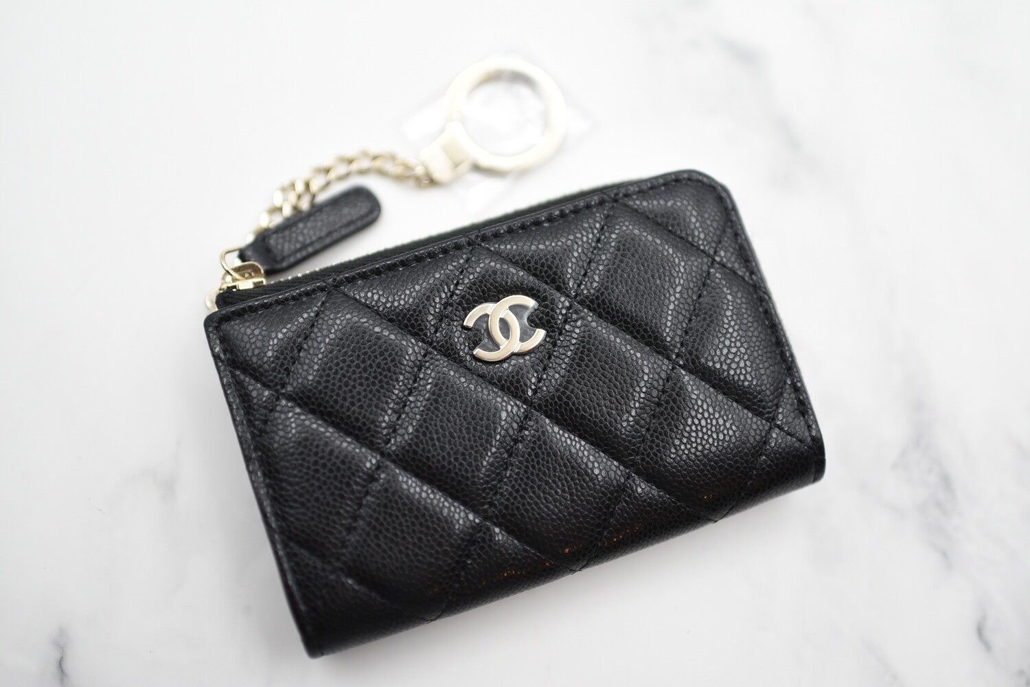 Chanel SLG Zippy Key Holder Card Case, Black Caviar Leather with Gold Hardware, New in Box GA001