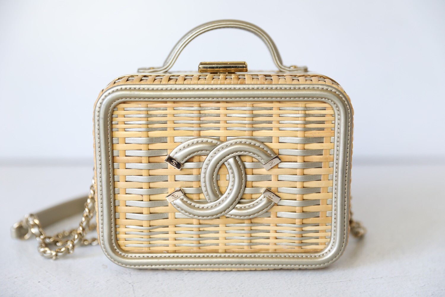 Chanel Filigree Vanity, Gold and Tan Wicker with Gold Hardware
