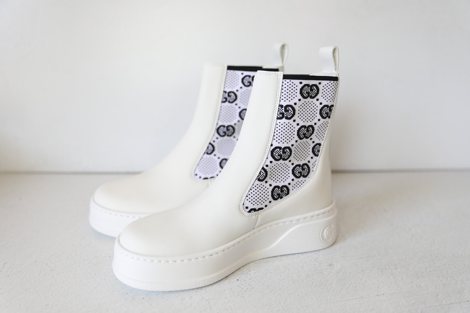 Gucci Rain Boots Short, White with Monogram, Size 36, New in Box WA001