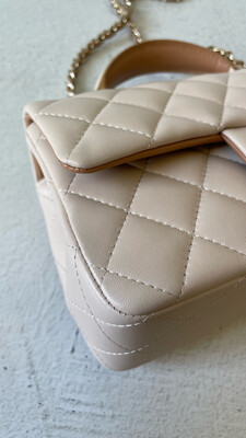 Chanel Mini Rectangular Top Handle, Two Tone Beige Lambskin with