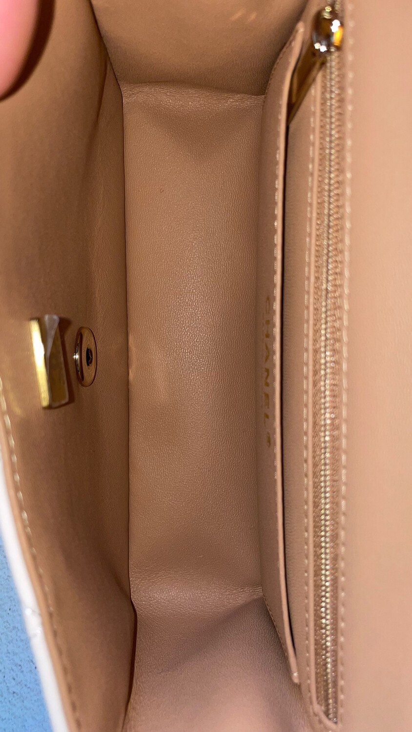 Chanel Mini Rectangular Top Handle, Two Tone Beige Lambskin with