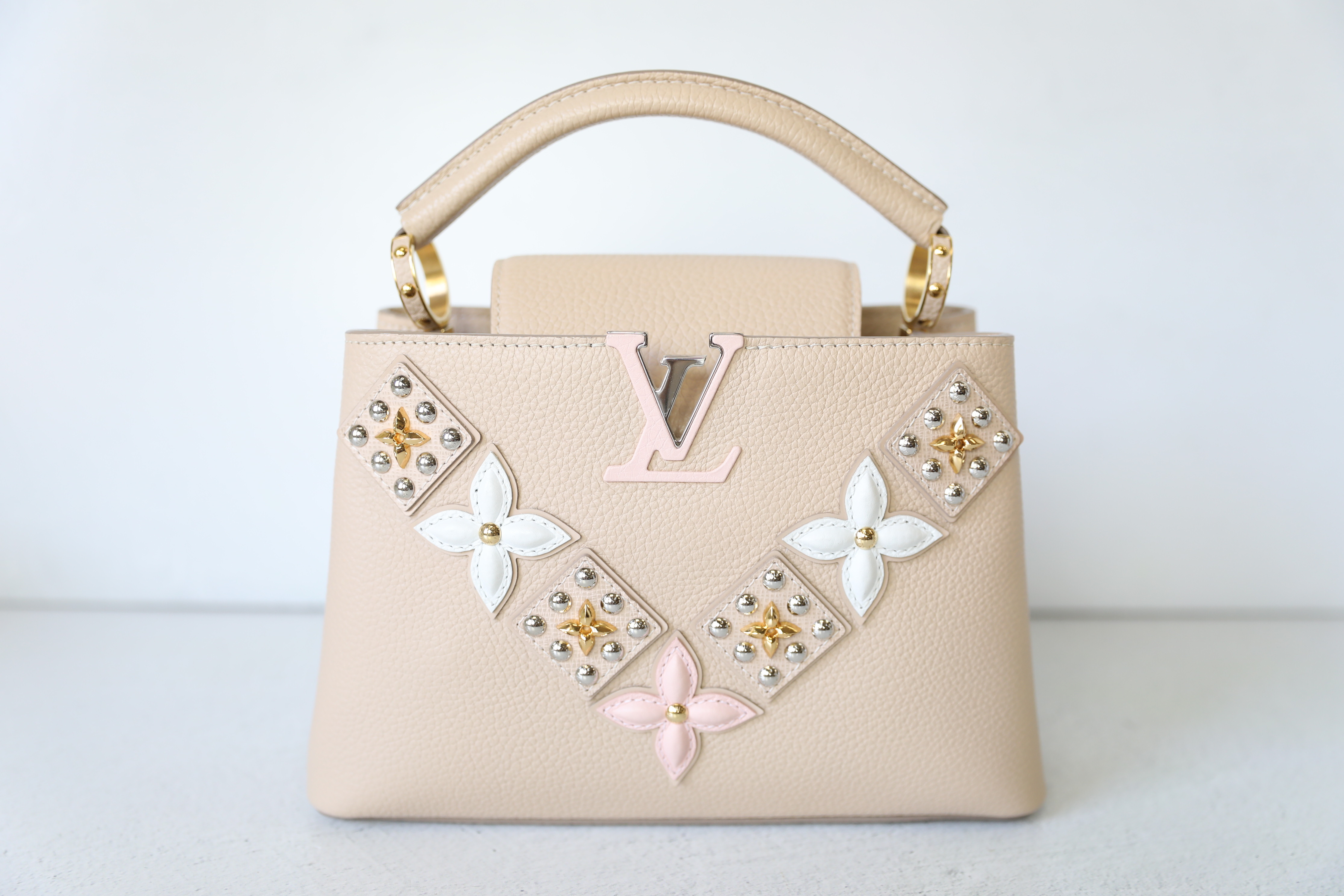 Louis Vuitton Capucines, Taupe Beige Studded with Flowers, Preowned in Box  WA001 - Julia Rose Boston