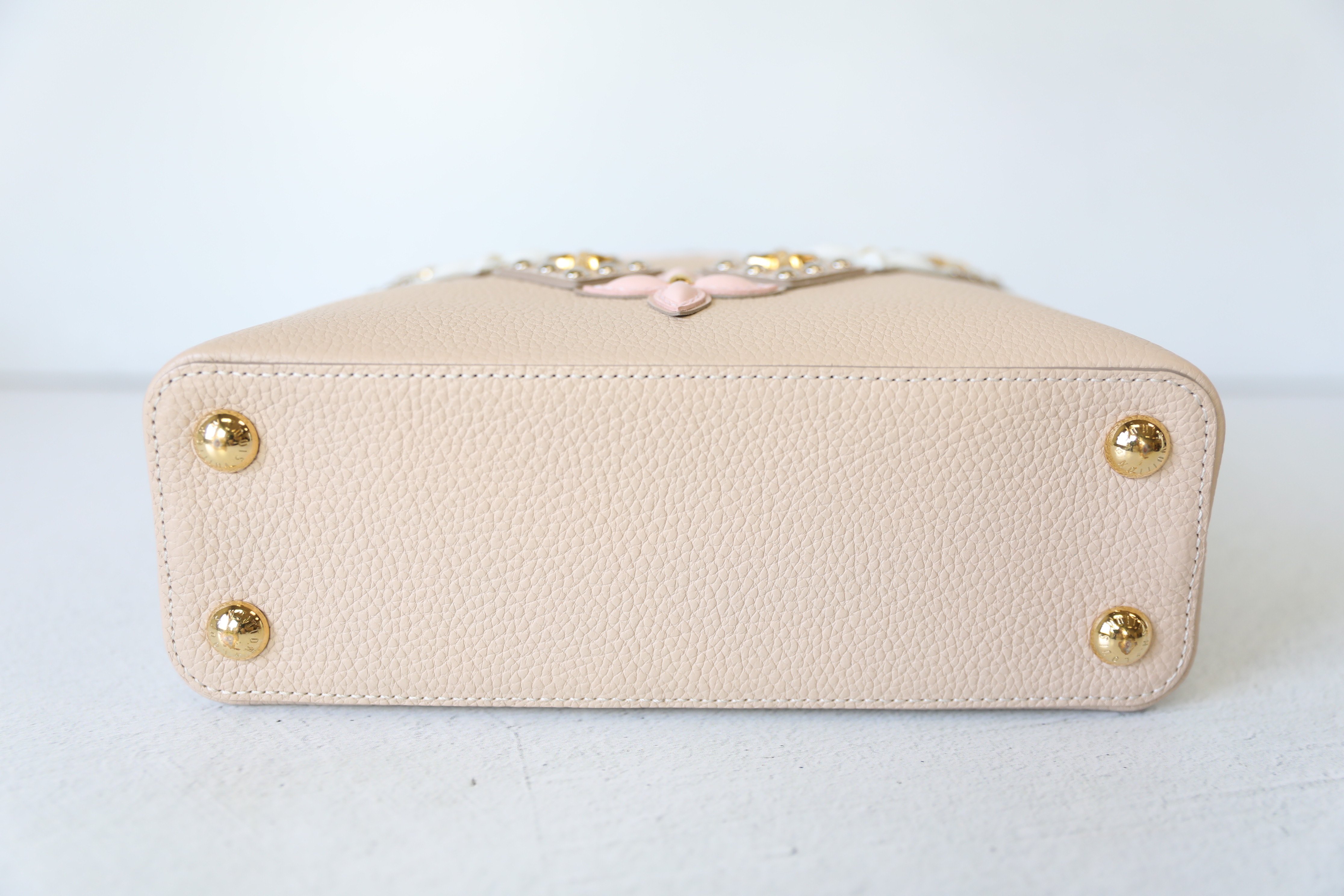 Louis Vuitton Capucines, Taupe Beige Studded with Flowers, Preowned in Box  WA001