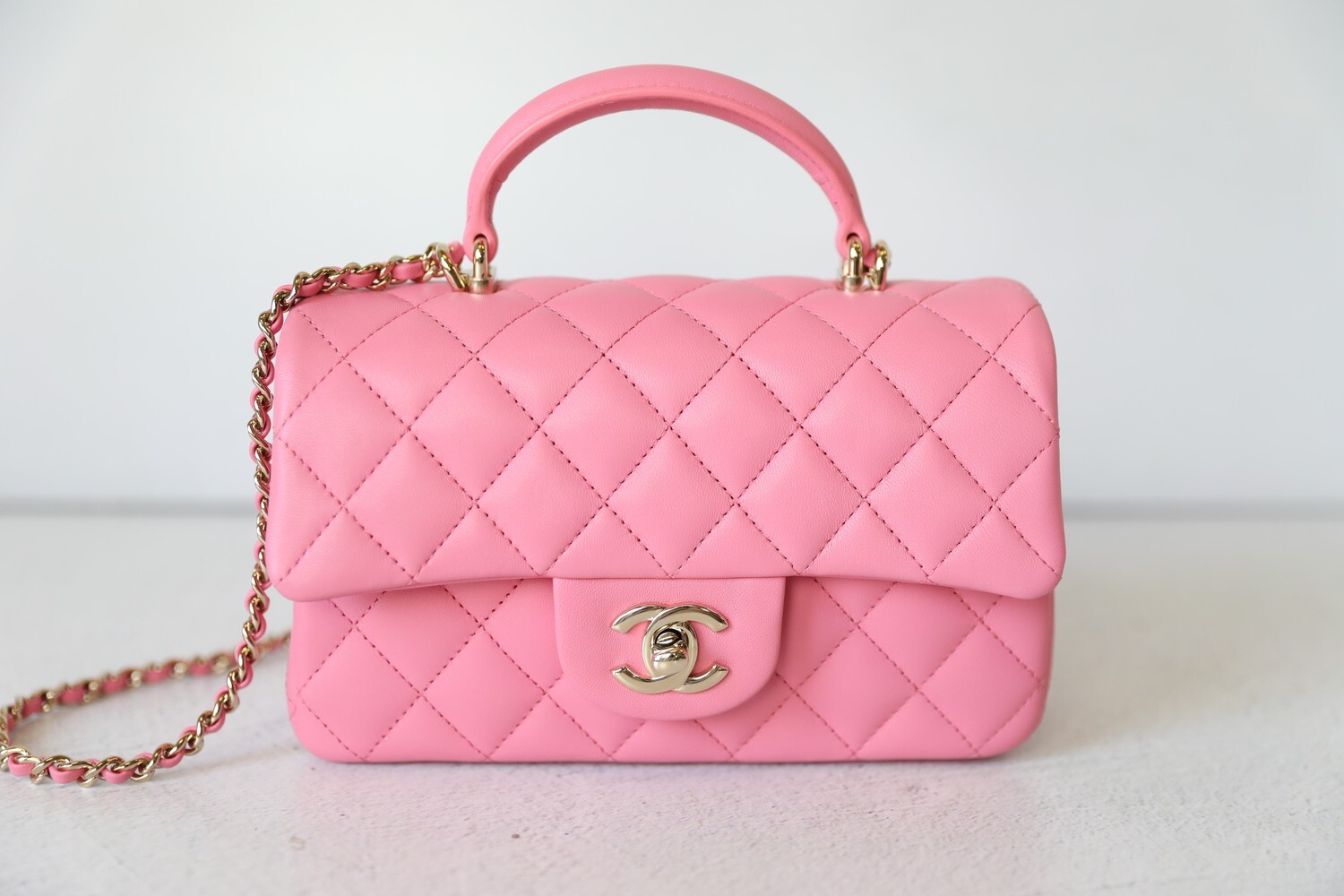 Pink chanel bag with handle sales