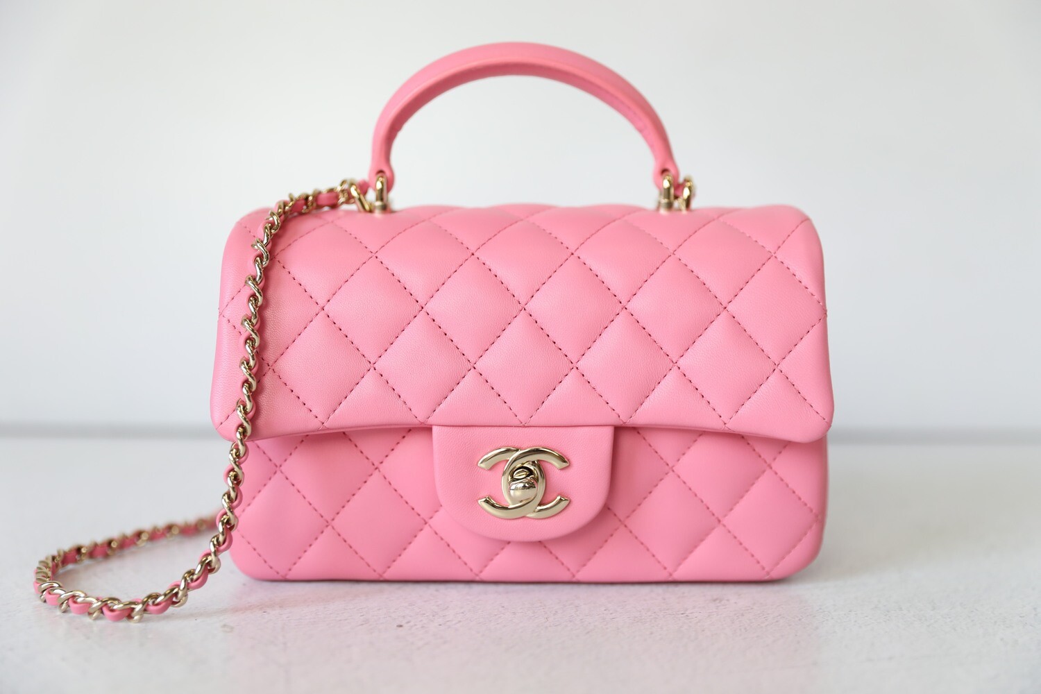 Chanel Mini Rectangular Top Handle, Pink Lambskin with Gold Hardware,  Preowned in Box WA001 - Julia Rose Boston