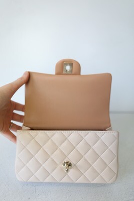 Chanel Mini Rectangular Top Handle, Two Tone Beige Lambskin with