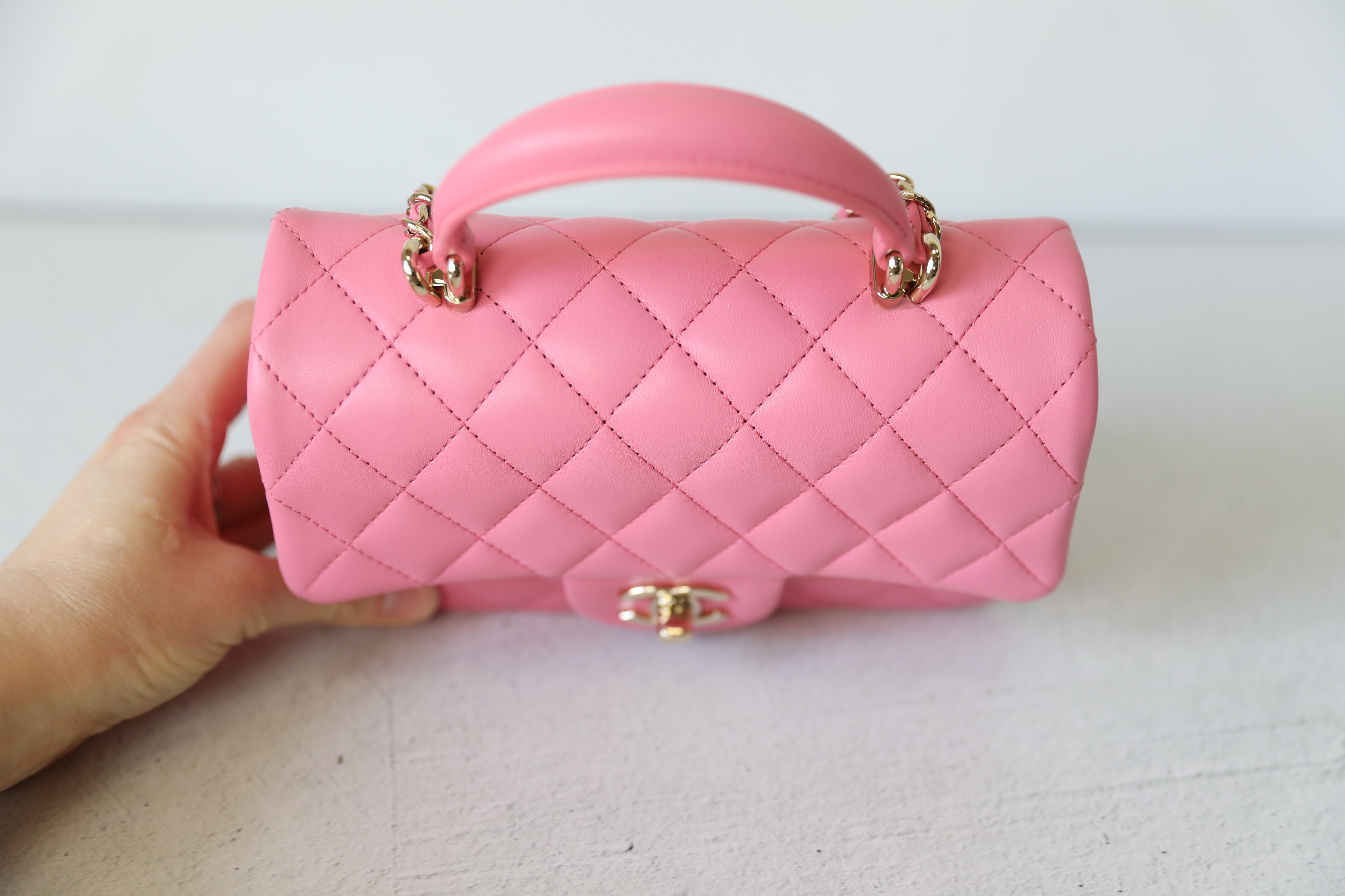 Chanel Mini Rectangular Top Handle, Pink Lambskin with Gold Hardware,  Preowned in Box WA001 - Julia Rose Boston