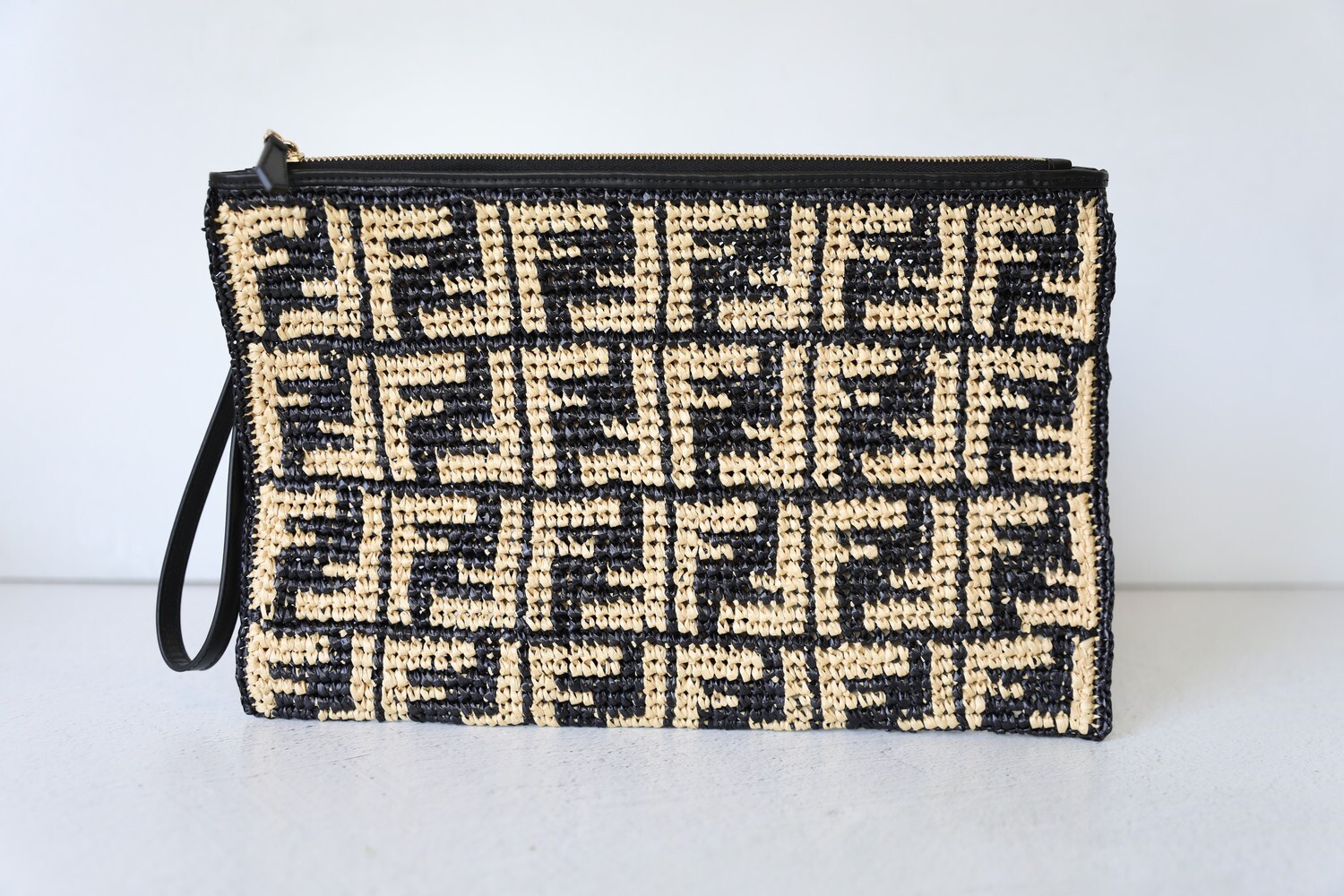 Fendi Zip Wristlet Pouch, Black and Tan Raffia, New in Dustbag CA001 -  Julia Rose Boston | Shop