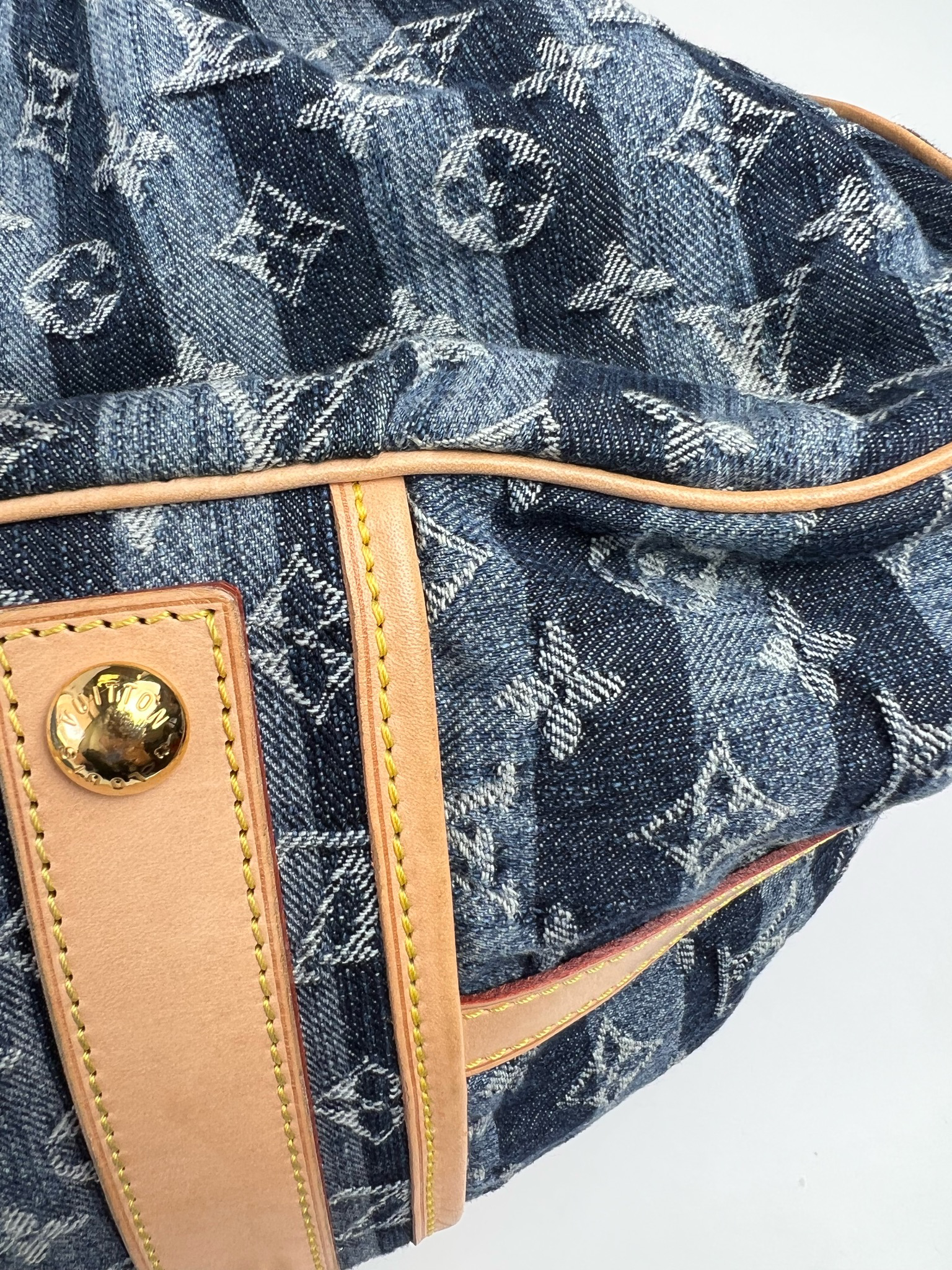 Louis Vuitton Denim Porte Epaule Raye Cabas Bag, Preowned No Dustbag WA001