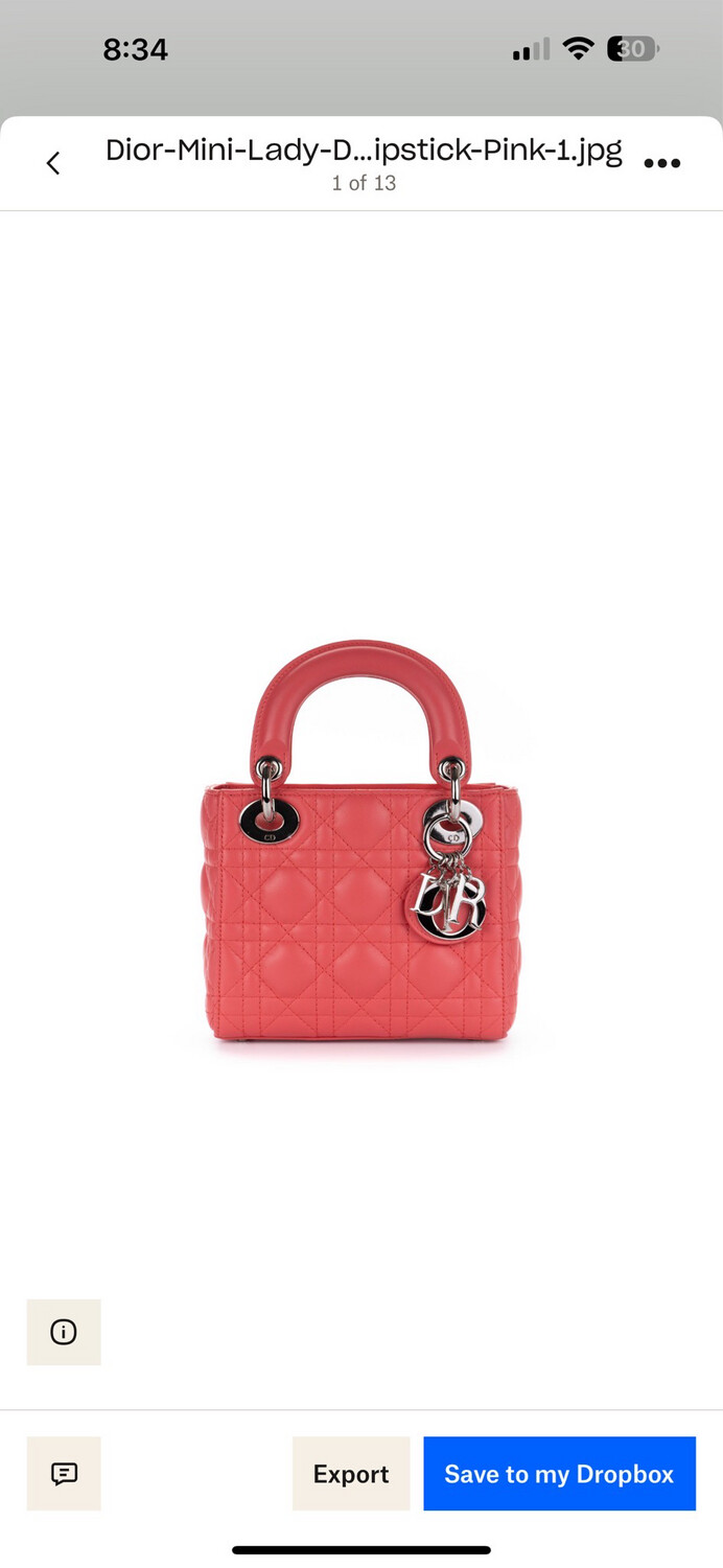 Dior Lady Dior Mini Pink With Silver Hardware, Preowned In Dustbag LO001