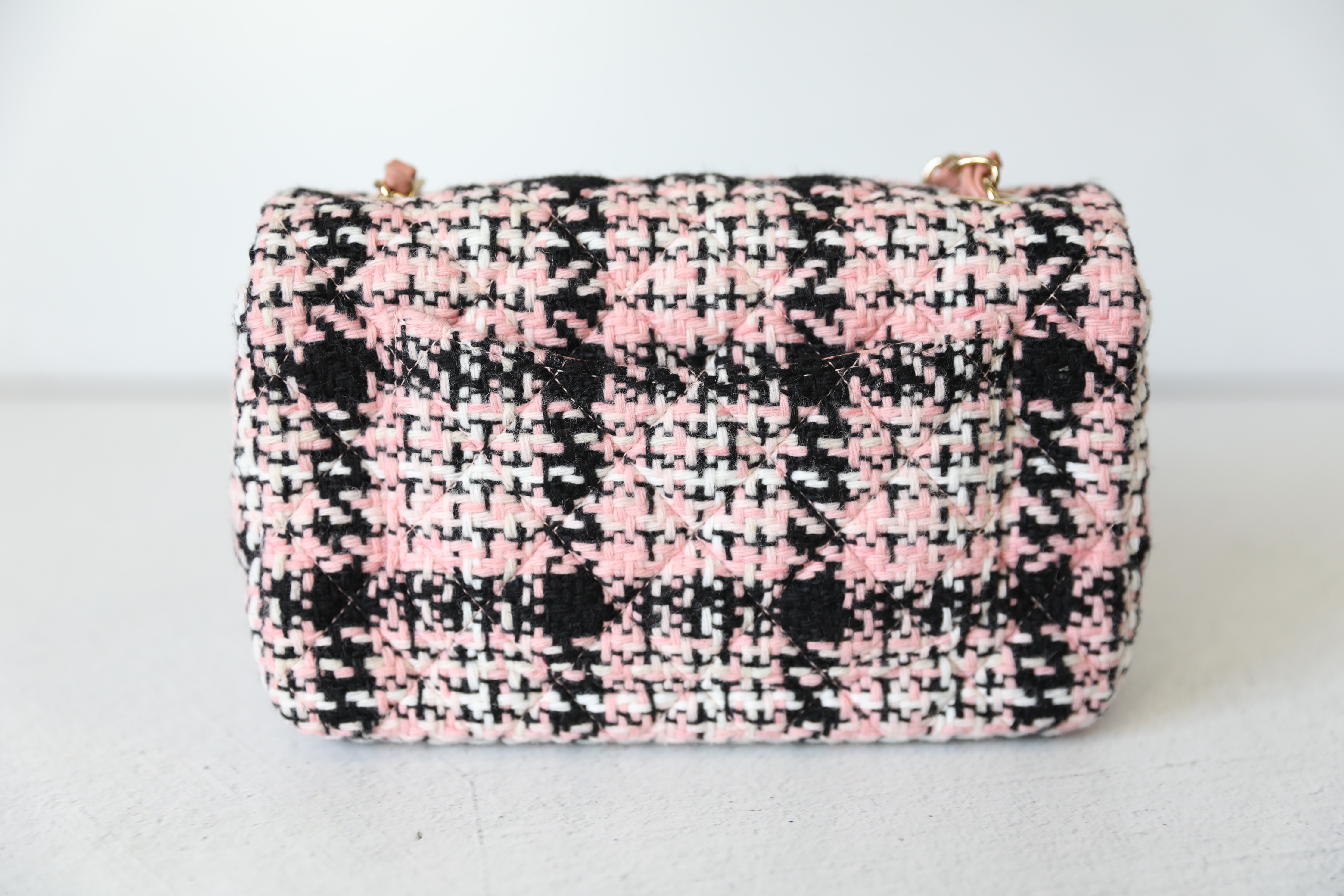 Chanel Classic Mini Rectangular, Pink Tweed with Gold Hardware, New in Box  MA001