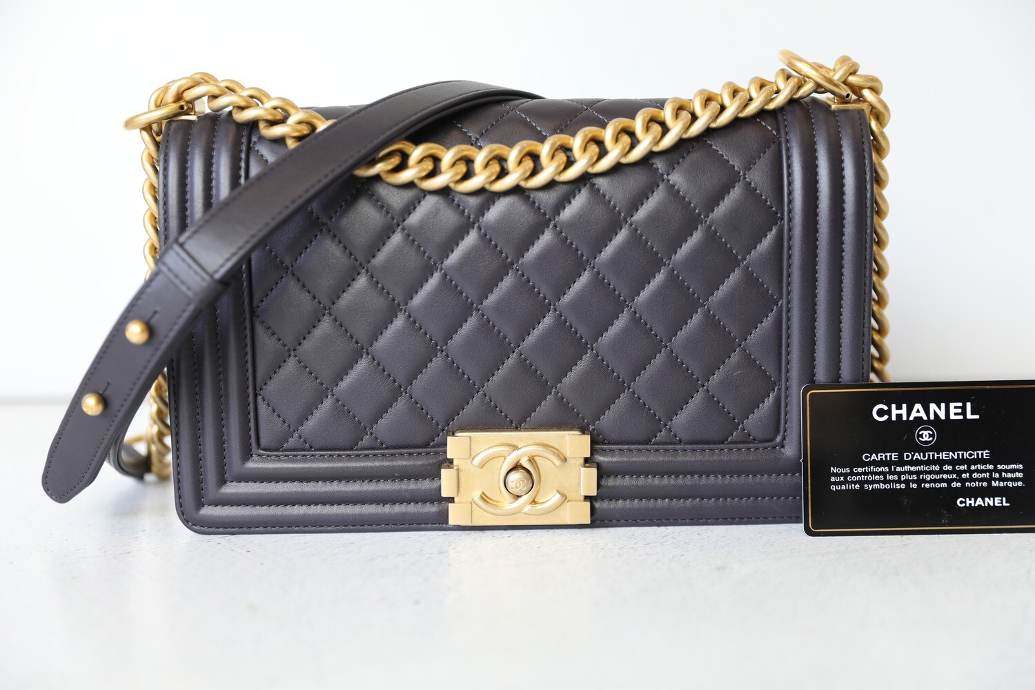 Chanel 22 Medium, Navy Caviar Leather, Gold Hardware, Preowned in Box WA001  - Julia Rose Boston