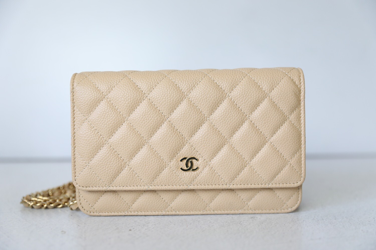 Chanel Classic Wallet on Chain Beige Caviar with Gold Hardware