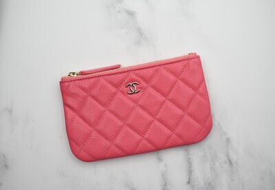 Chanel SLG Mini O Case, Hot Pink Caviar Leather with Gold Hardware, New in Box GA001