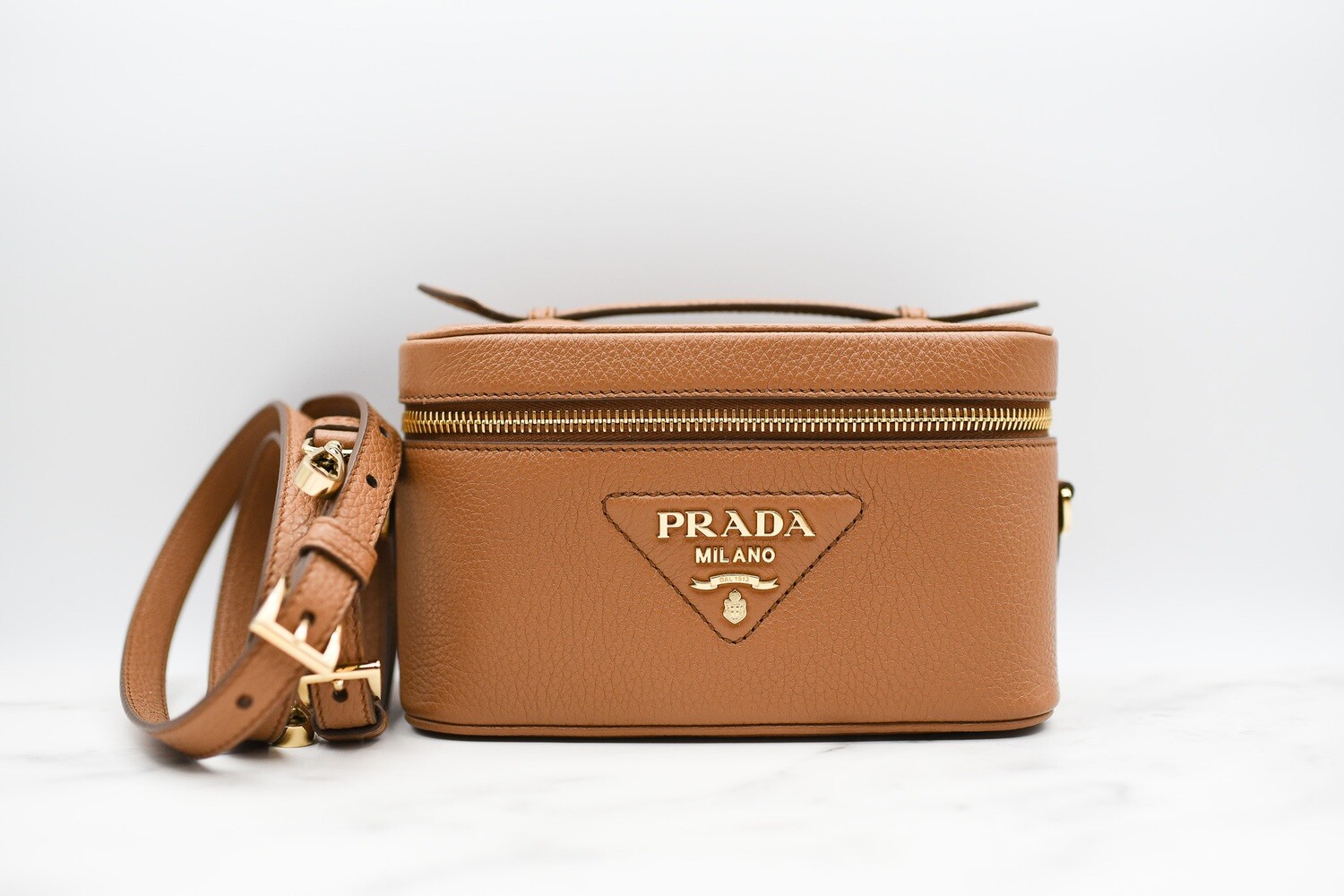 Prada Leather Mini-Bag Vanity, Caramel Leather with Gold Hardware, New in  Box GA001