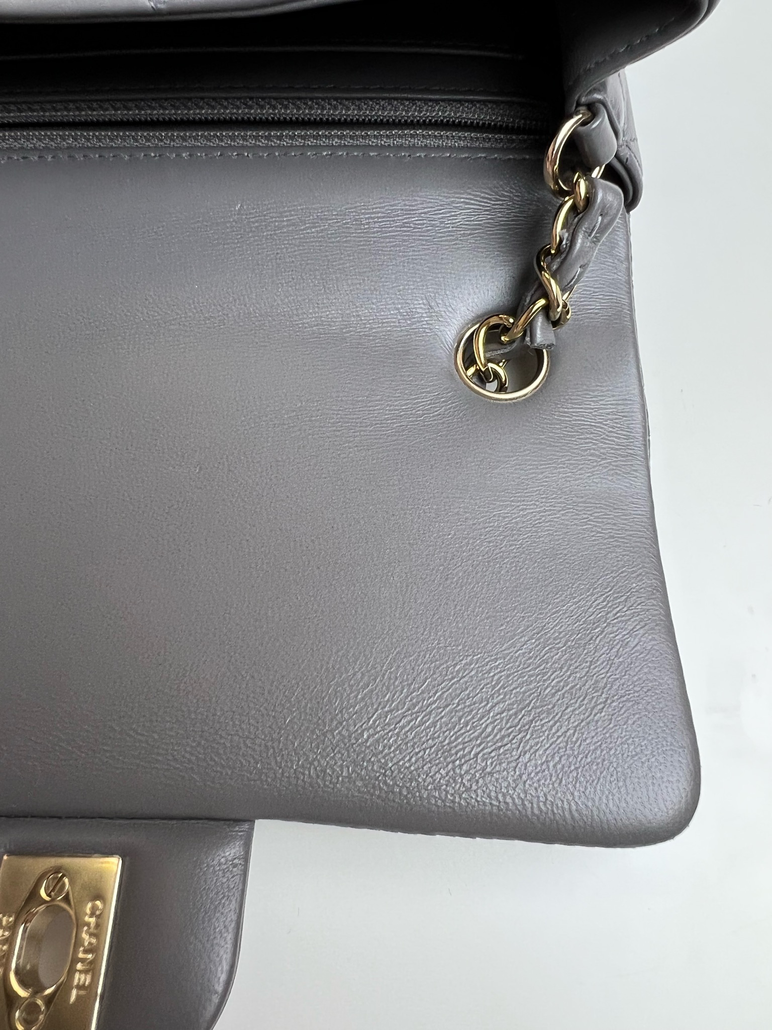 Chanel Classic Mini Rectangular, Grey Lambskin with Gold Hardware