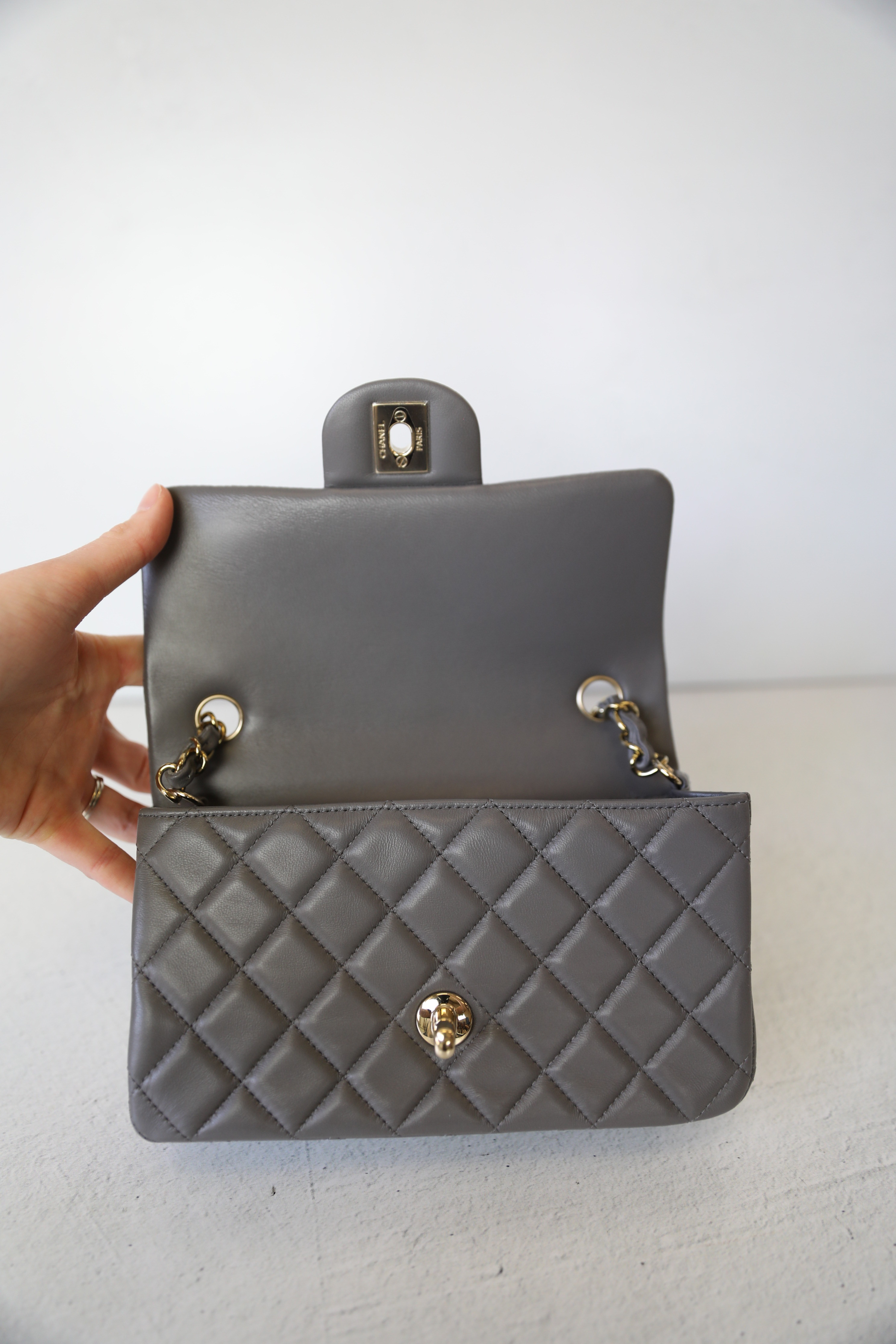 Chanel Classic Mini Rectangular, Grey Lambskin with Gold Hardware, Preowned  in Box WA001 - Julia Rose Boston