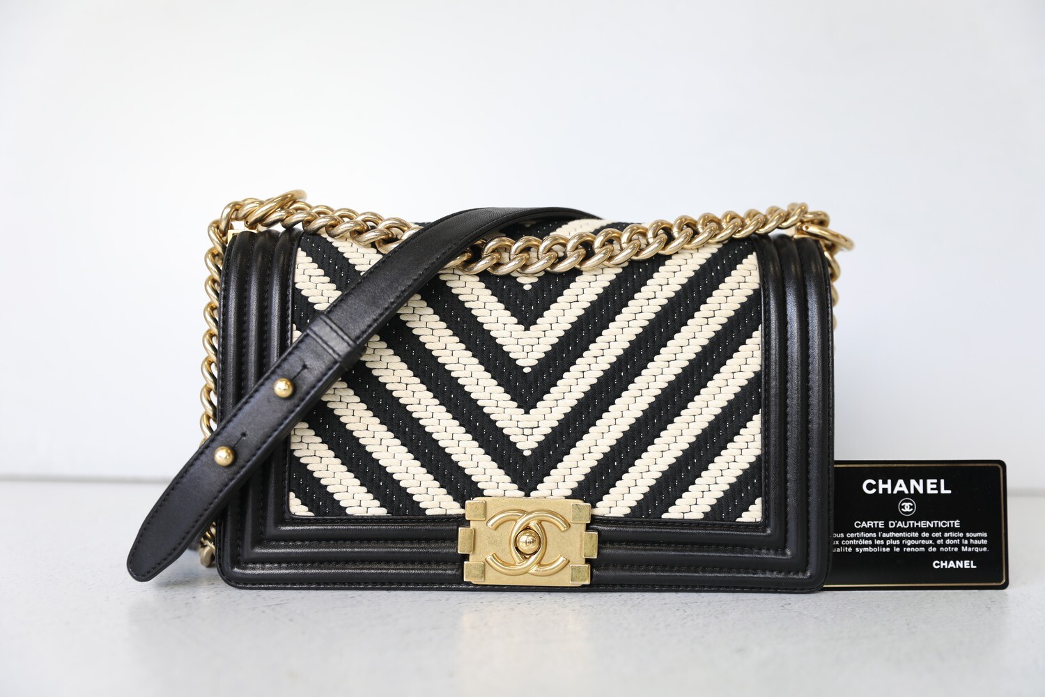Chanel boy black and white sale