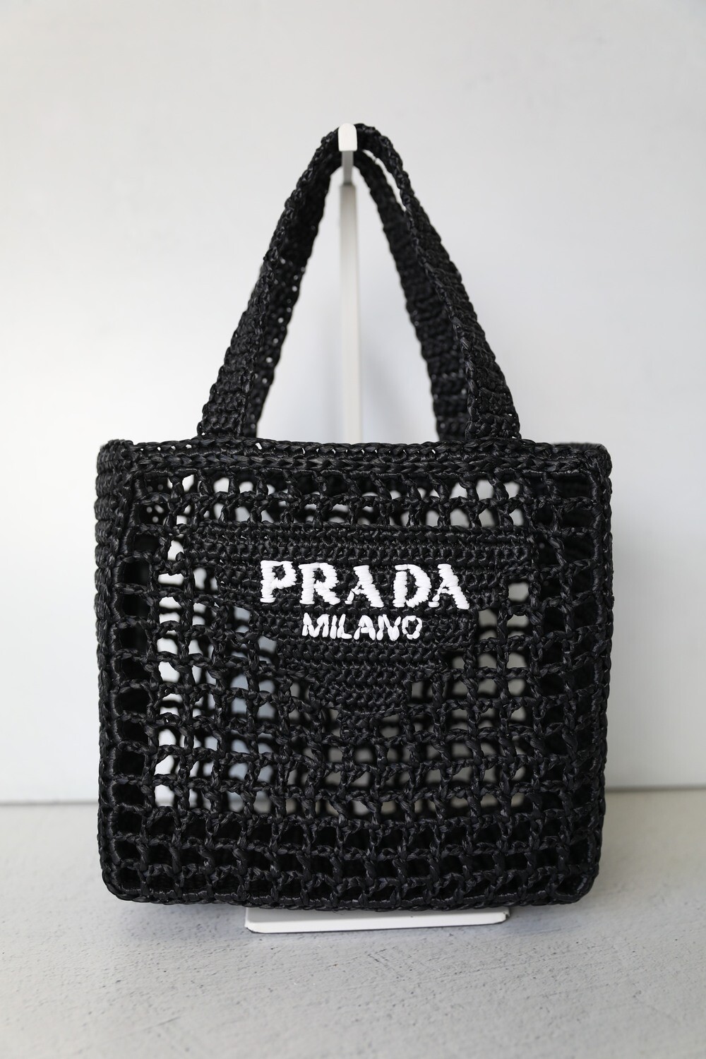 Prada Open Weave Raffia Straw Bag Small, Black, New in Dustbag WA001 ...
