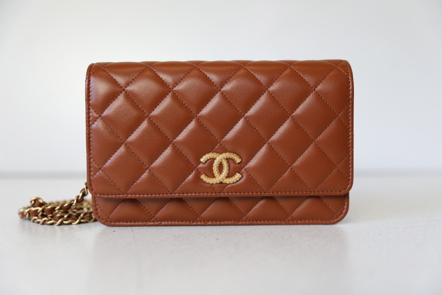 Chanel Wallet on Chain, Brown Calfskin with Textured Gold Hardware, New in  Box WA001