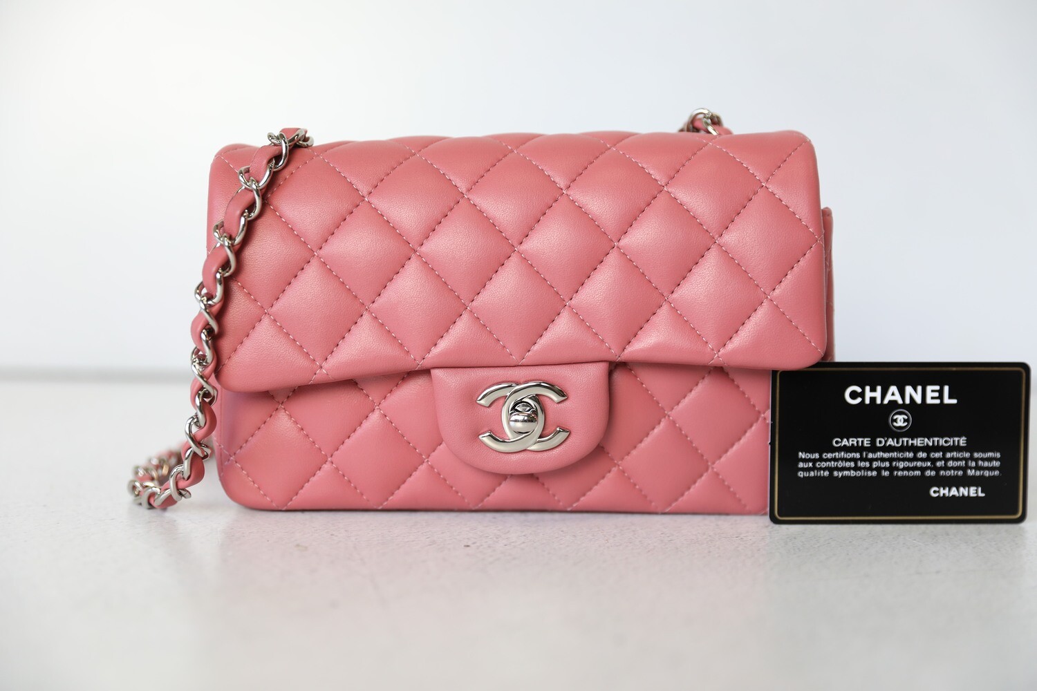 Chanel Classic Mini Rectangular, Pink Lambskin Leather with Silver  Hardware, Preowned In Box WA001