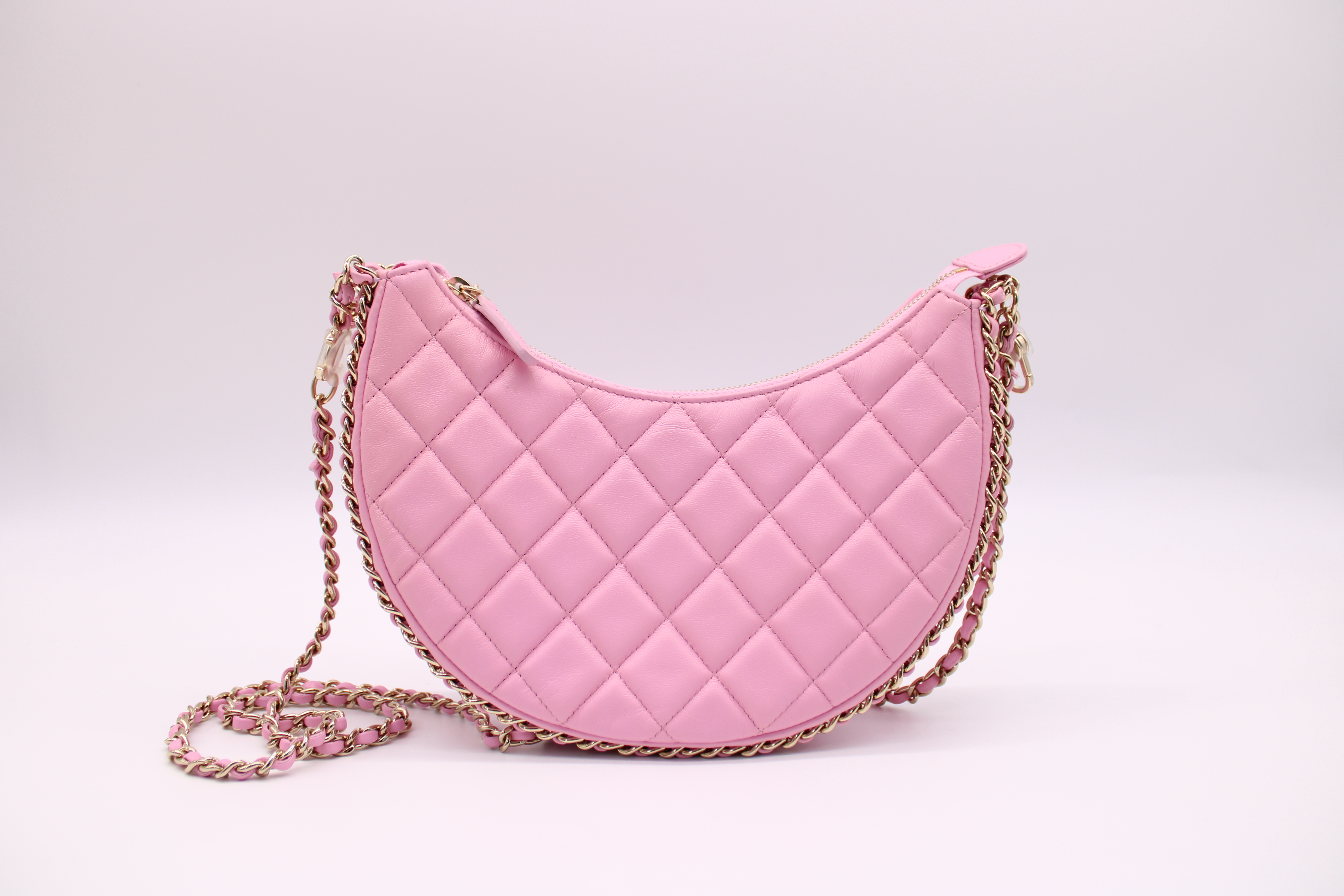 A PINK CHEVRON LAMBSKIN LEATHER NEW MINI FLAP BAG WITH GOLD HARDWARE, CHANEL,  2015-2016