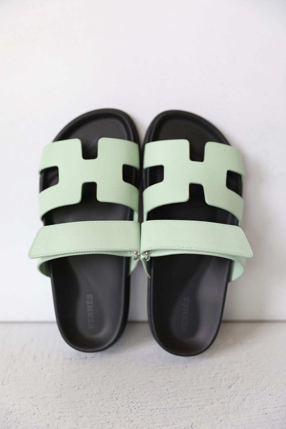 Hermes Chypre Sandals, Green, Size 37.5, New in Box WA001