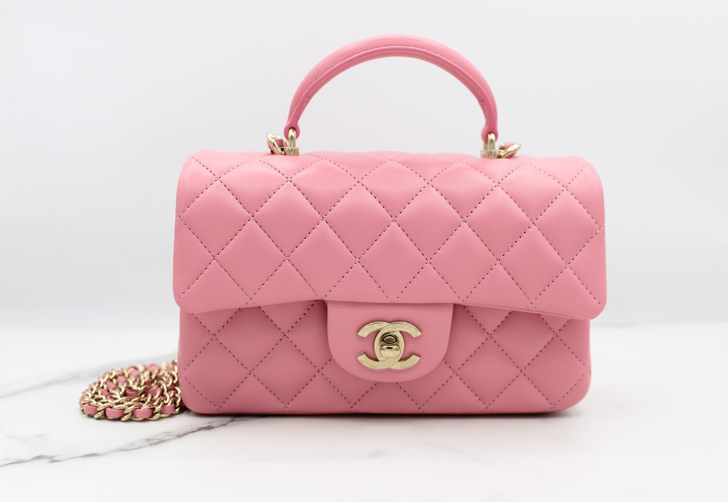 Chanel Mini with Top Handle, Pink Lambskin with Gold Hardware, New in Box  GA003