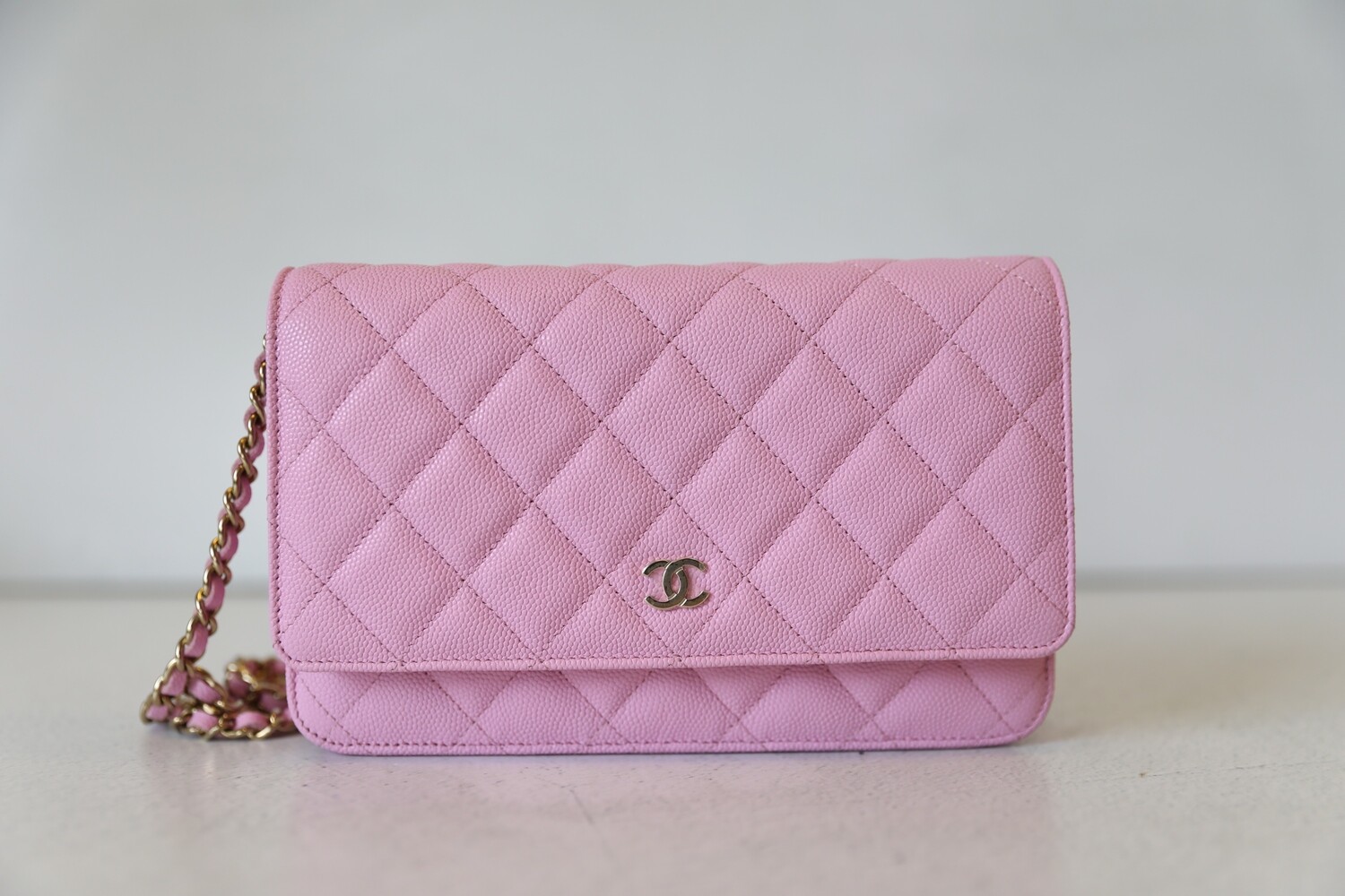 Chanel Classic Wallet on Chain, Pink Caviar with Gold Hardware