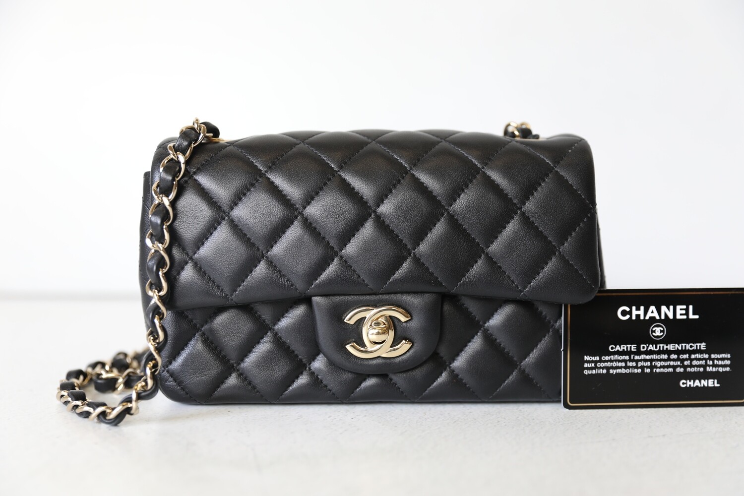 Chanel Classic Mini Rectangular, Black Lambskin with Gold Hardware