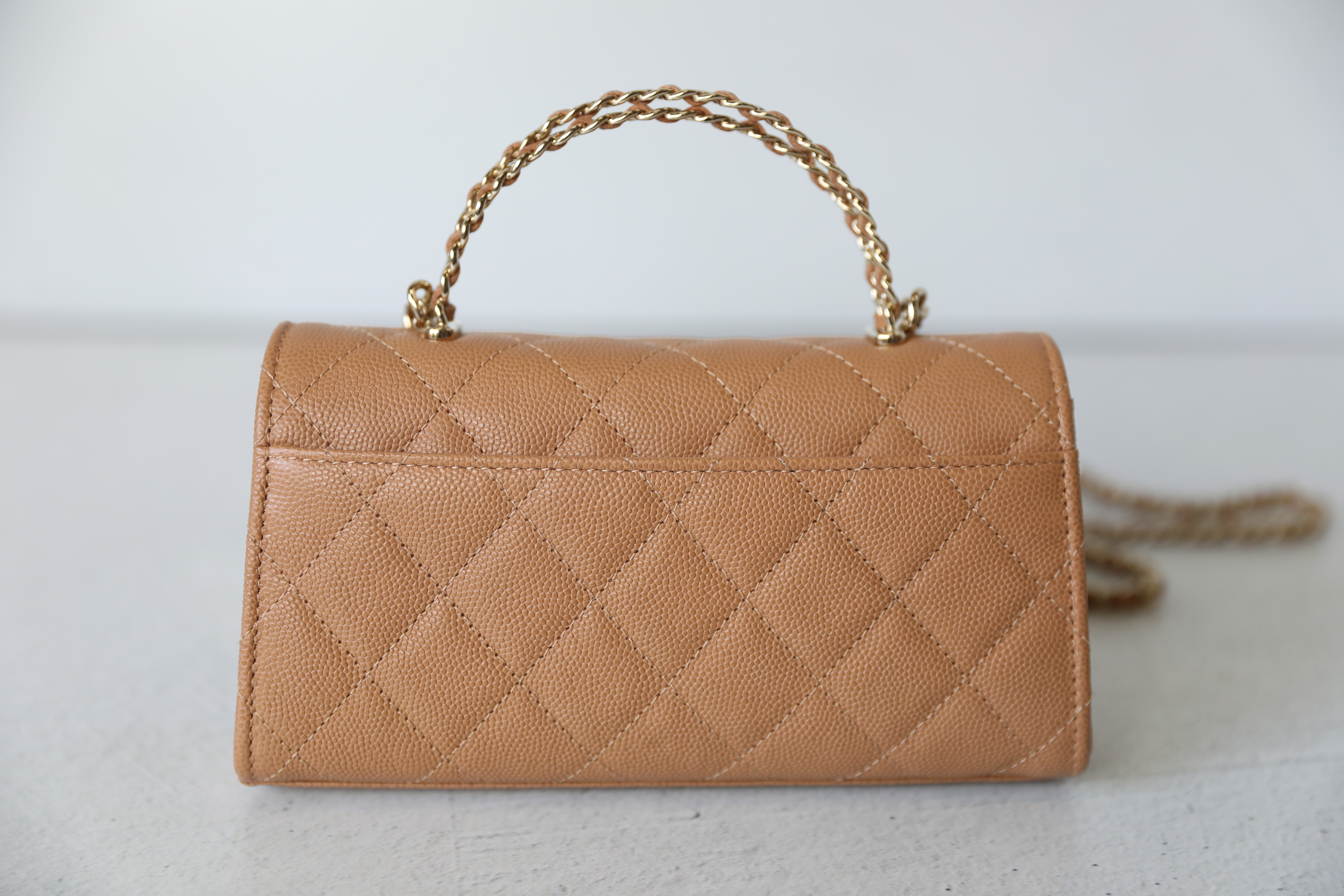 Chanel Long Mini Flap with Top Handle and Chain CC, Brown Caviar with Gold  Hardware, As New in Box WA001