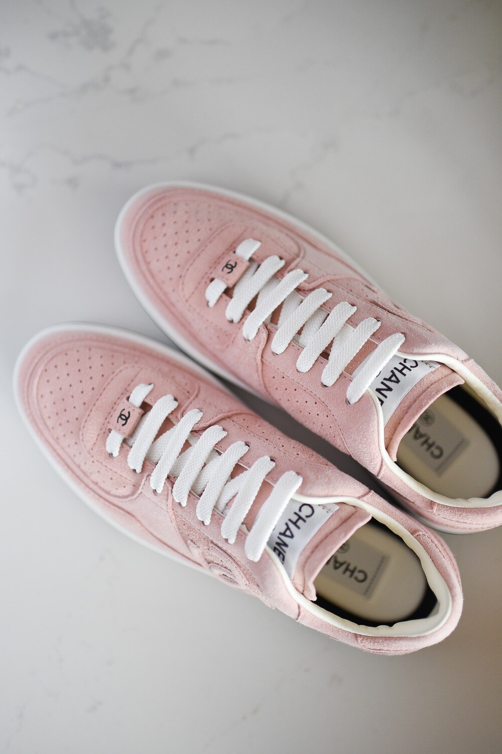 Chanel Sneakers, Pink Suede, New in Box GA001
