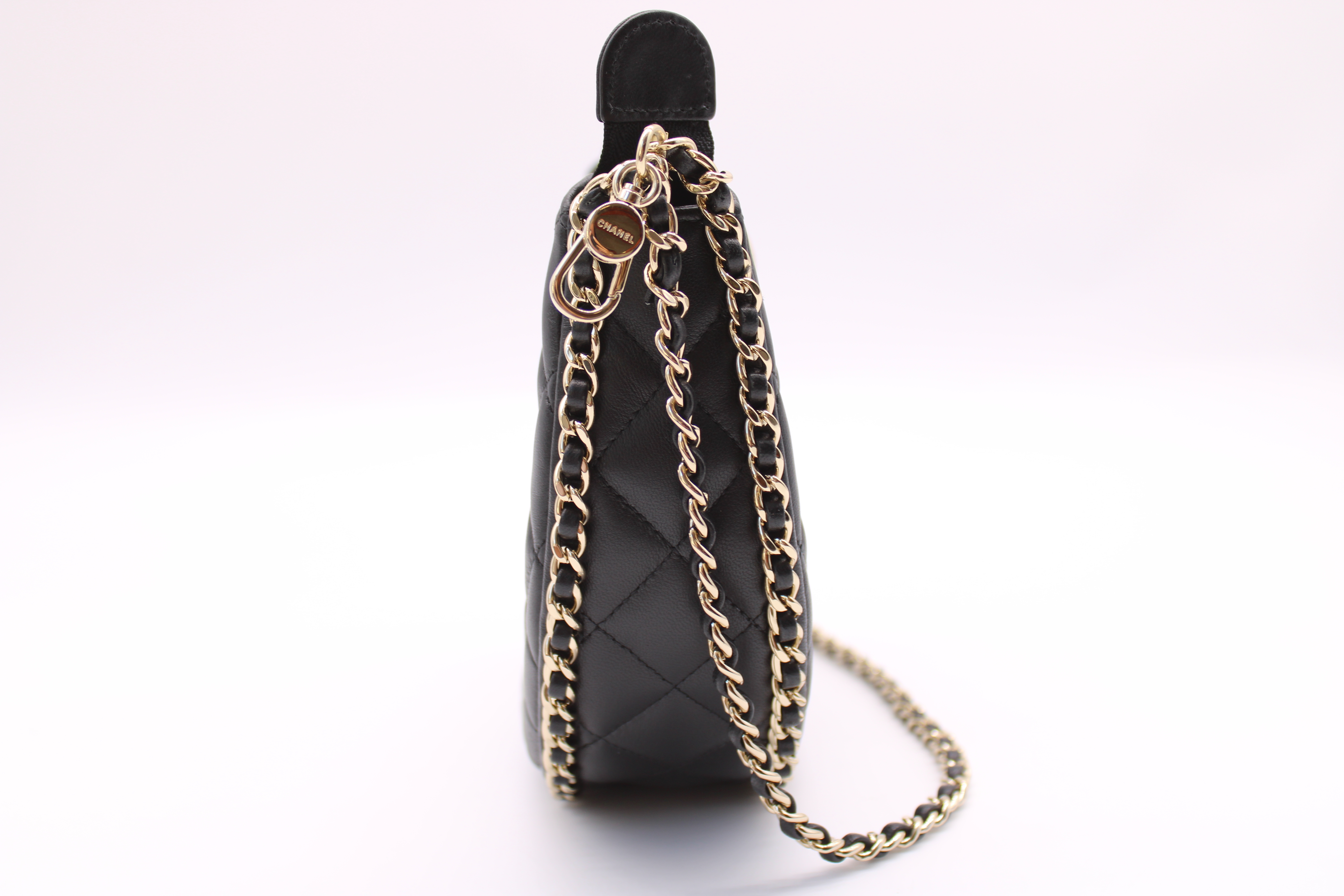 Chanel Small Hobo Bag, Black Lambskin Leather, Gold Hardware, Preowned in  Box MA001