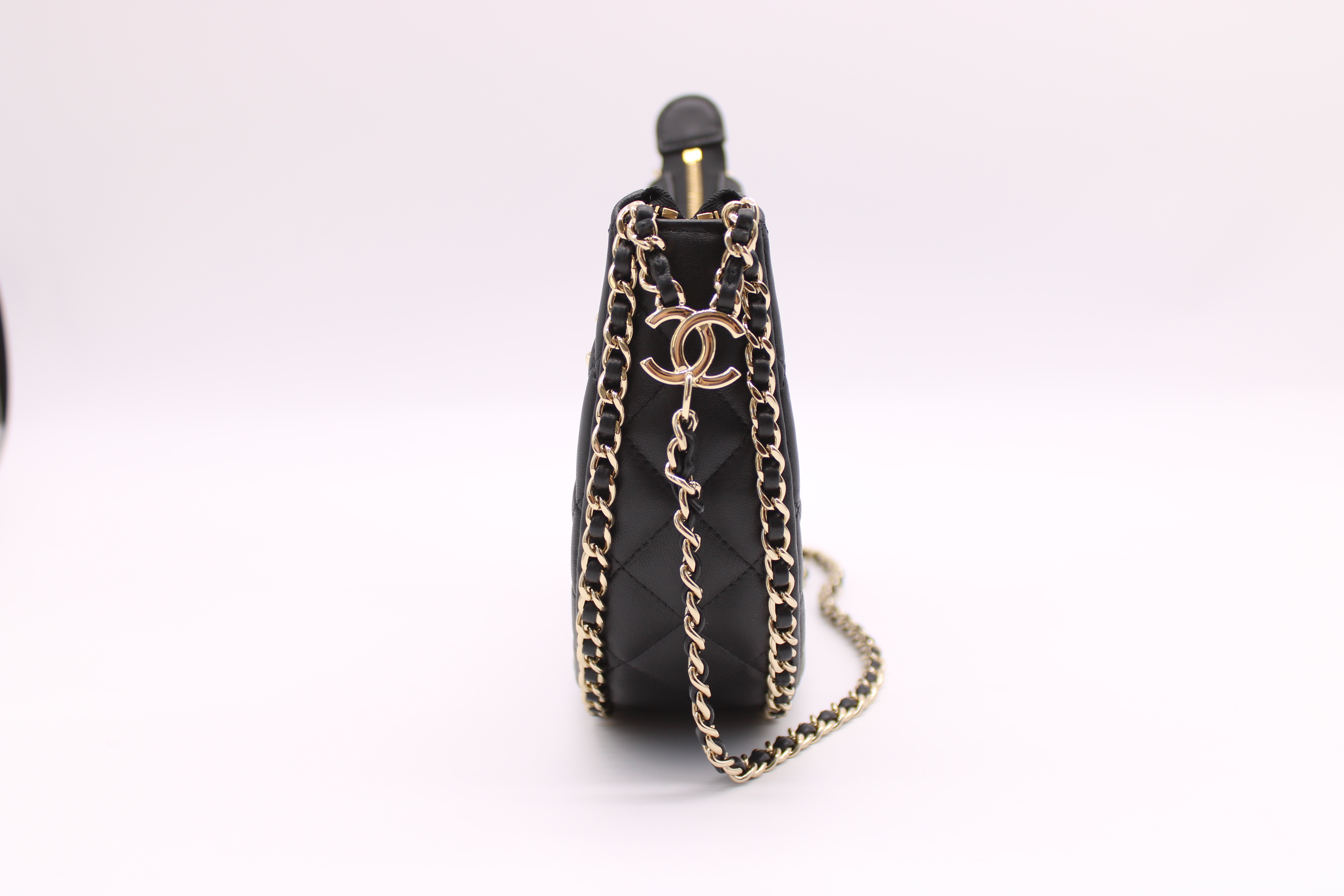 Chanel Small Hobo Bag, Black Lambskin Leather, Gold Hardware