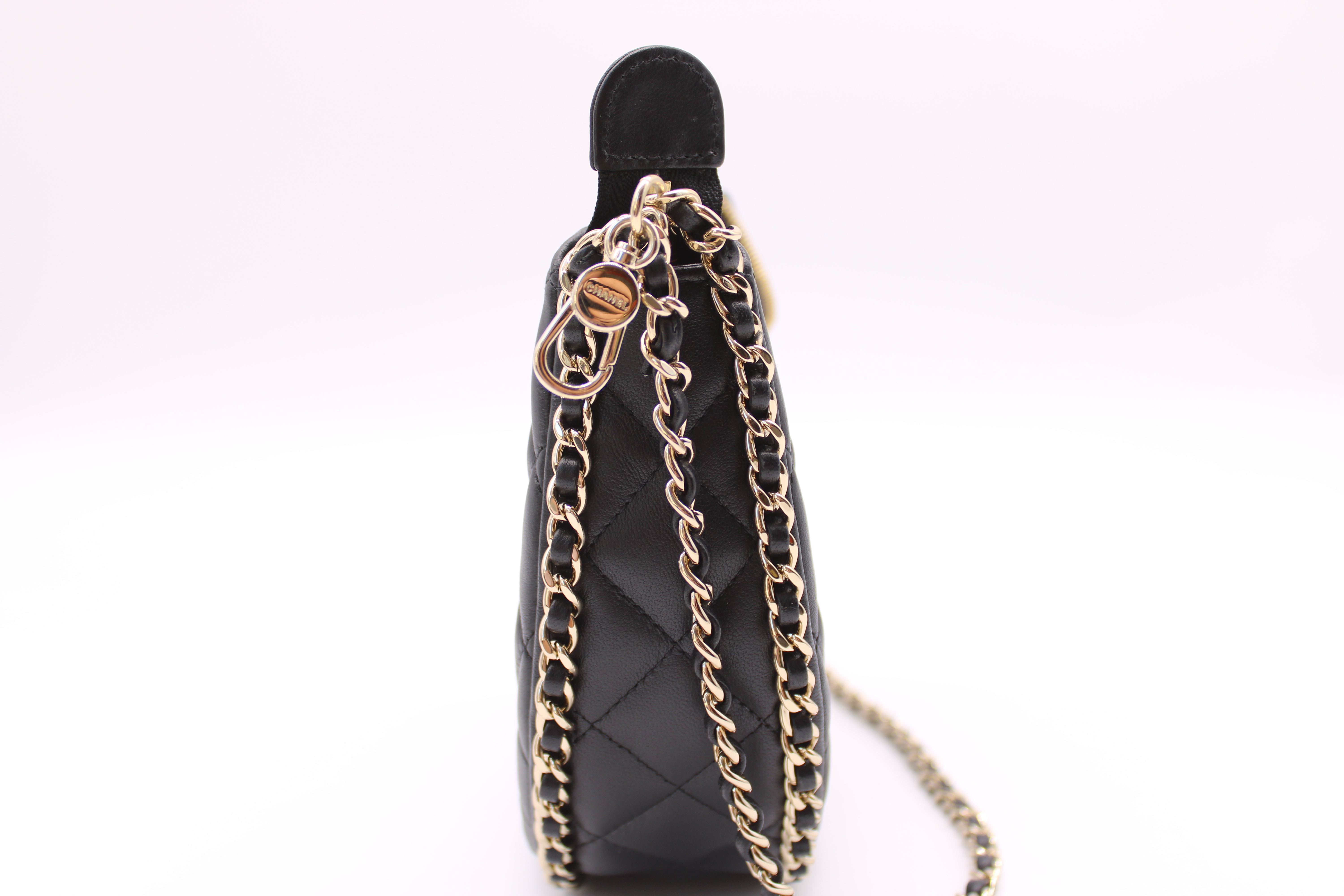 Small hobo bag, Lambskin & gold-tone metal, dark green — Fashion
