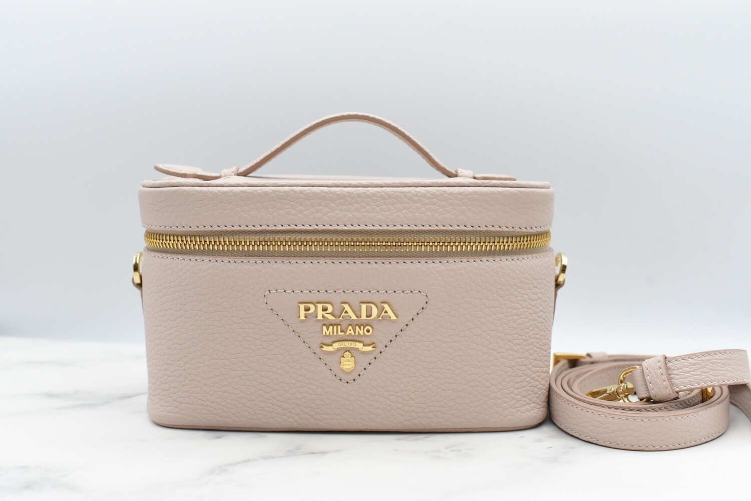 Prada Leather Mini-Bag Vanity, Beige Leather with Gold Hardware, New in Box  GA001 - Julia Rose Boston