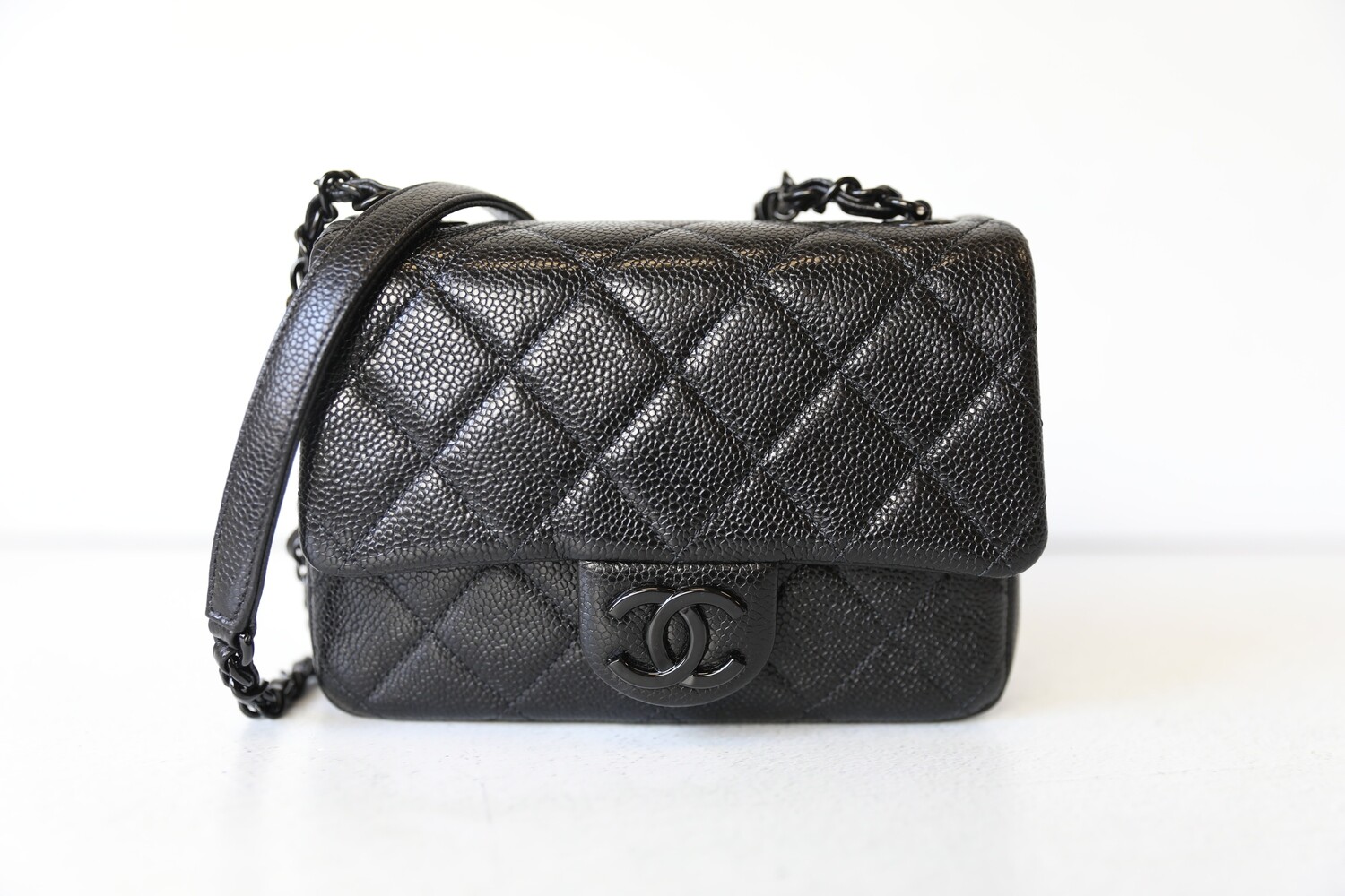 Chanel Quilted Mini Square Flap Bag So Black Caviar Incognito