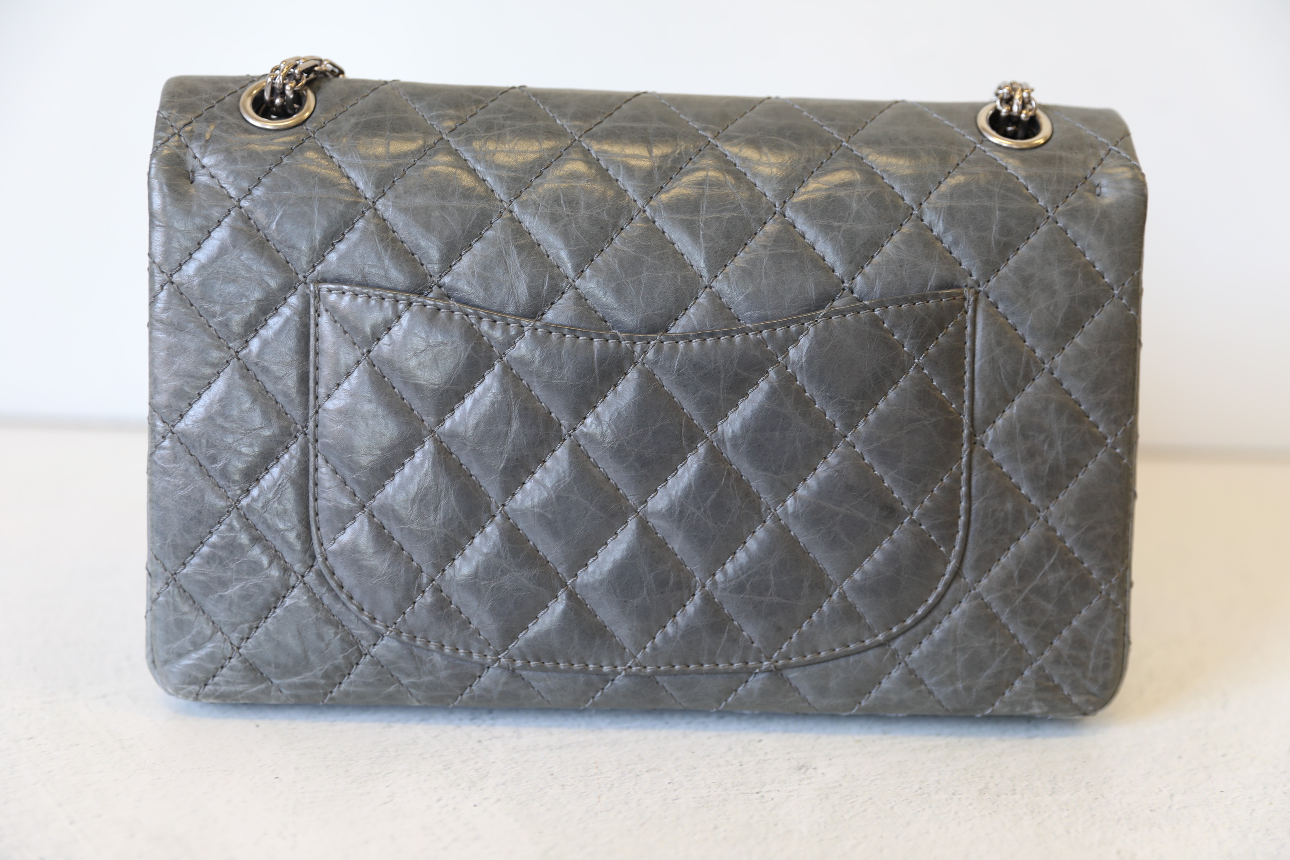 Chanel Reissue 2.55 226 Flap Bag, Grey Calfskin with Ruthenium Hardware,  Preowned in Box WA001