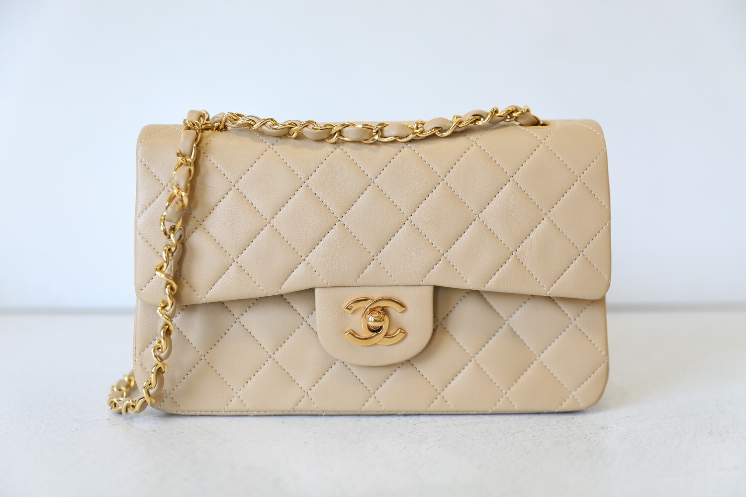 Chanel Vintage Small Flap, Beige Lambskin with Gold Hardware, Preowned in  Box WA001