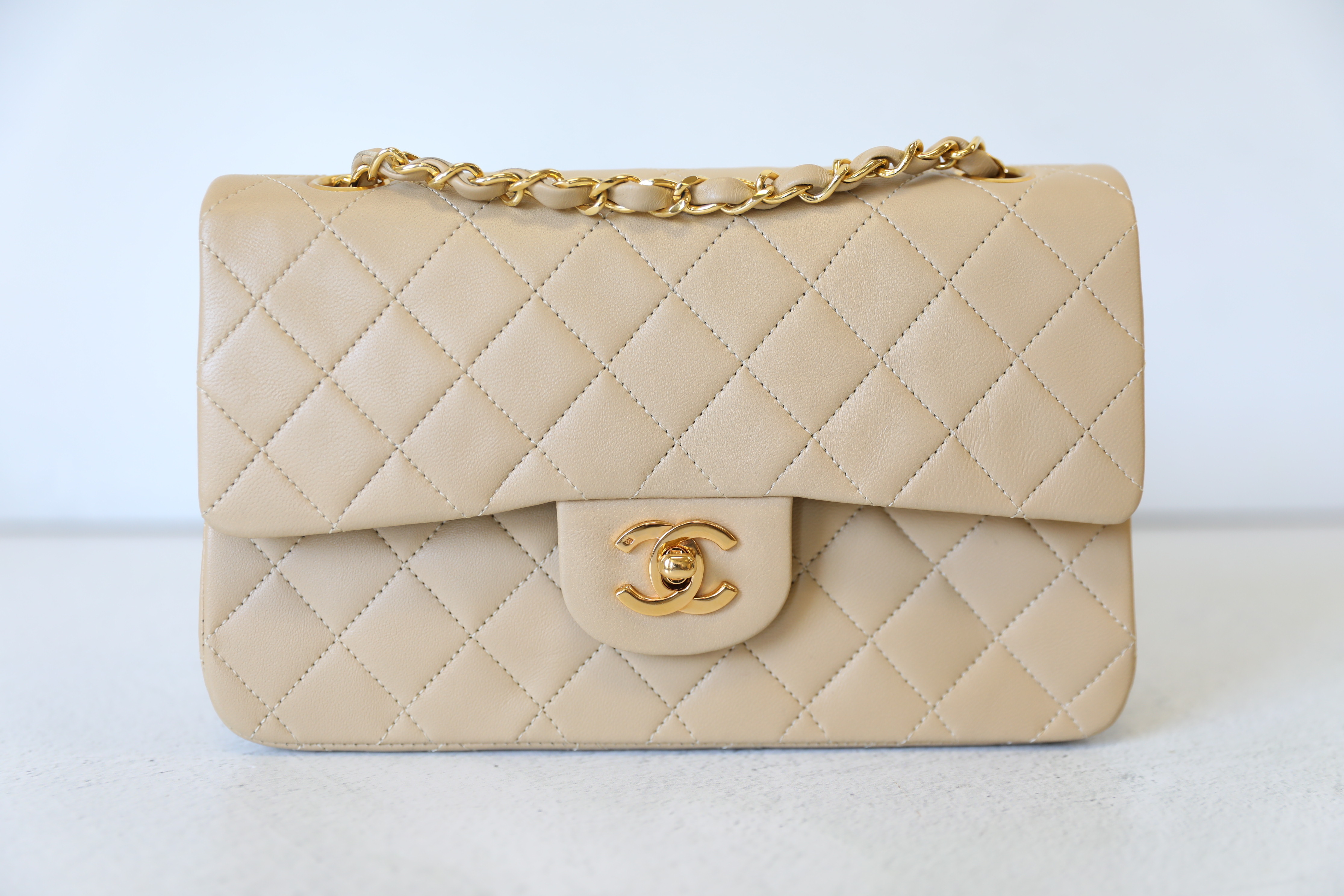 Chanel Vintage Small Flap, Beige Lambskin with Gold Hardware