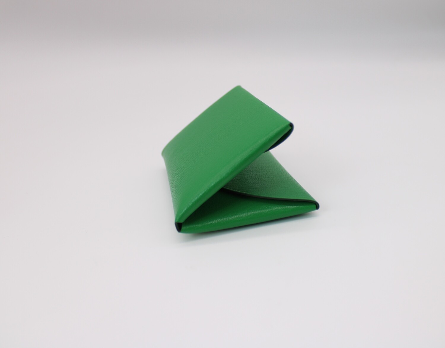 Hermes SLG Calvi Duo, Green Chèvre Leather, New in Box CMA001